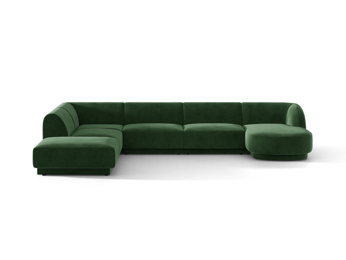 Miley Panoramasofa von Micadoni, Ecksofa links in Dunkelbeige mit Bluvel-Stoffbezug, schwarzen Kunststofffüssen und niedriger Rückenlehne.