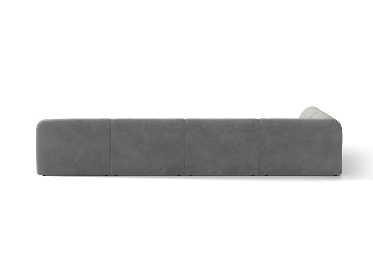 Miley Panoramasofa von Micadoni, Ecksofa links in Dunkelbeige mit Bluvel-Stoffbezug, schwarzen Kunststofffüssen und niedriger Rückenlehne.