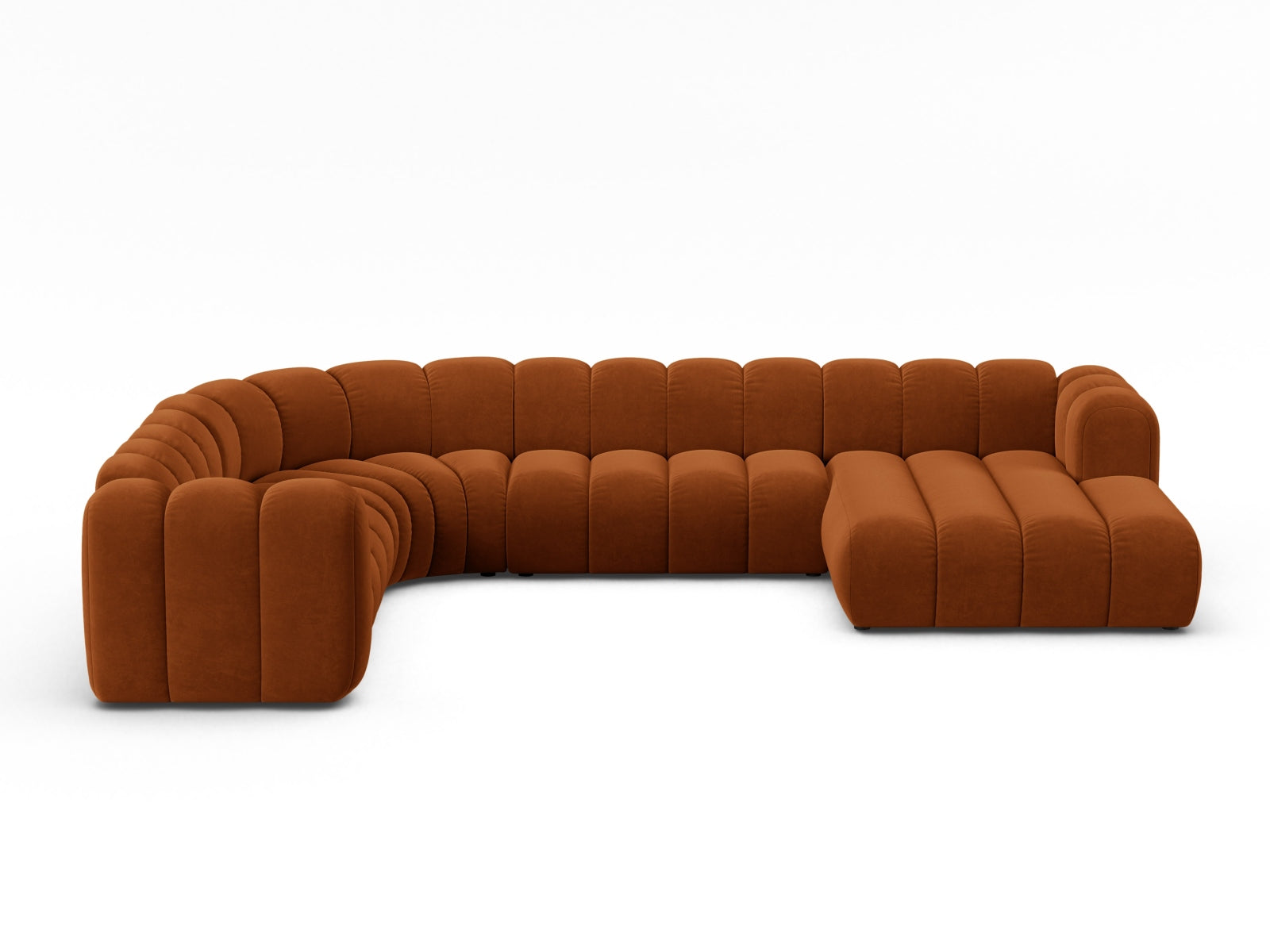 Lupine Velour Modular Panoramic Ecksofa links 6 Sitzer in Terracotta präsentiert im Onlineshop von KAQTU Design AG. Ecksofa links ist von Micadoni