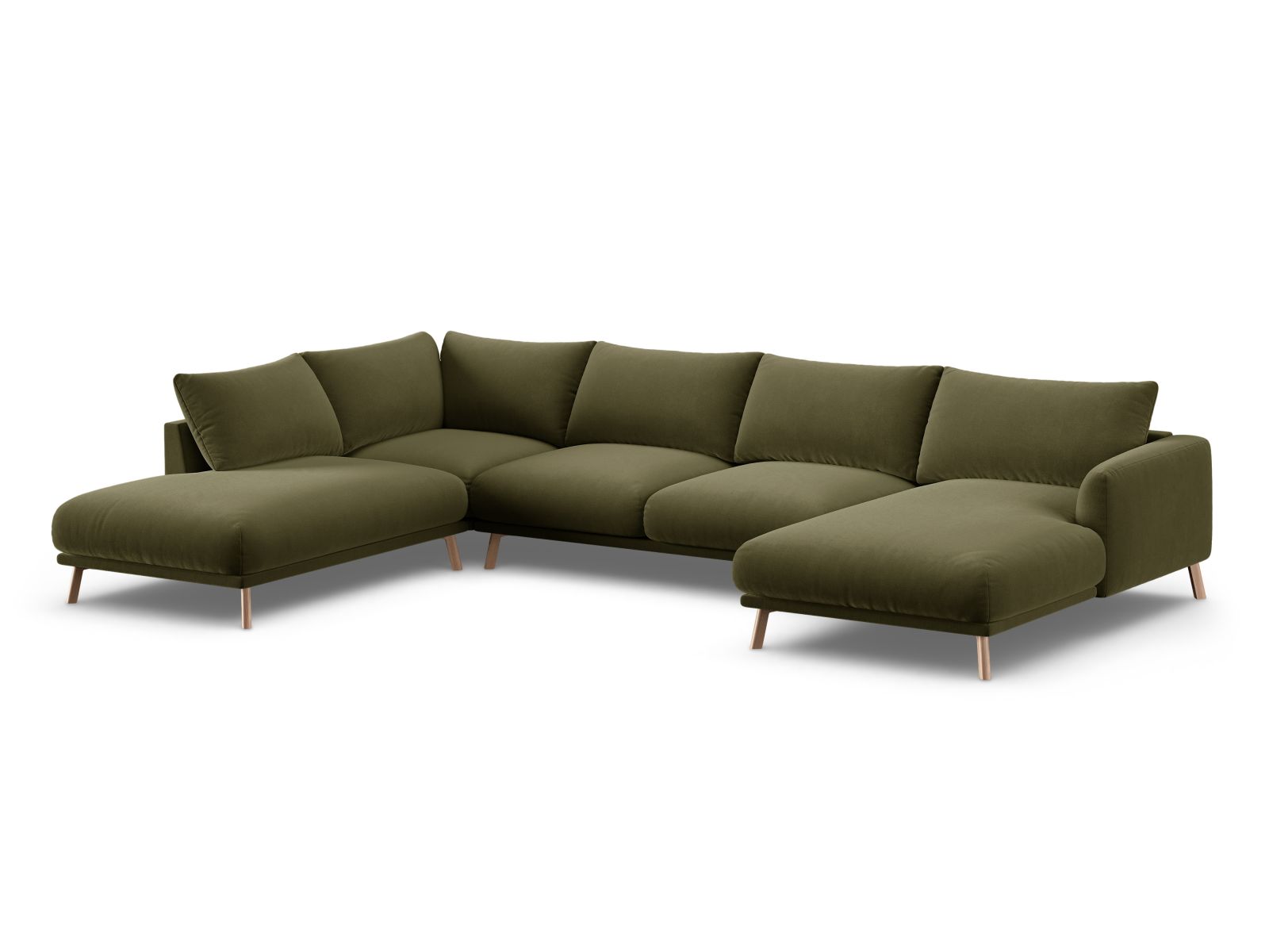 Elegantes 6-Sitzer Panoramic Ecksofa links Naomi in stilvollem Green-Salvador, ideal für moderne Wohnräume.