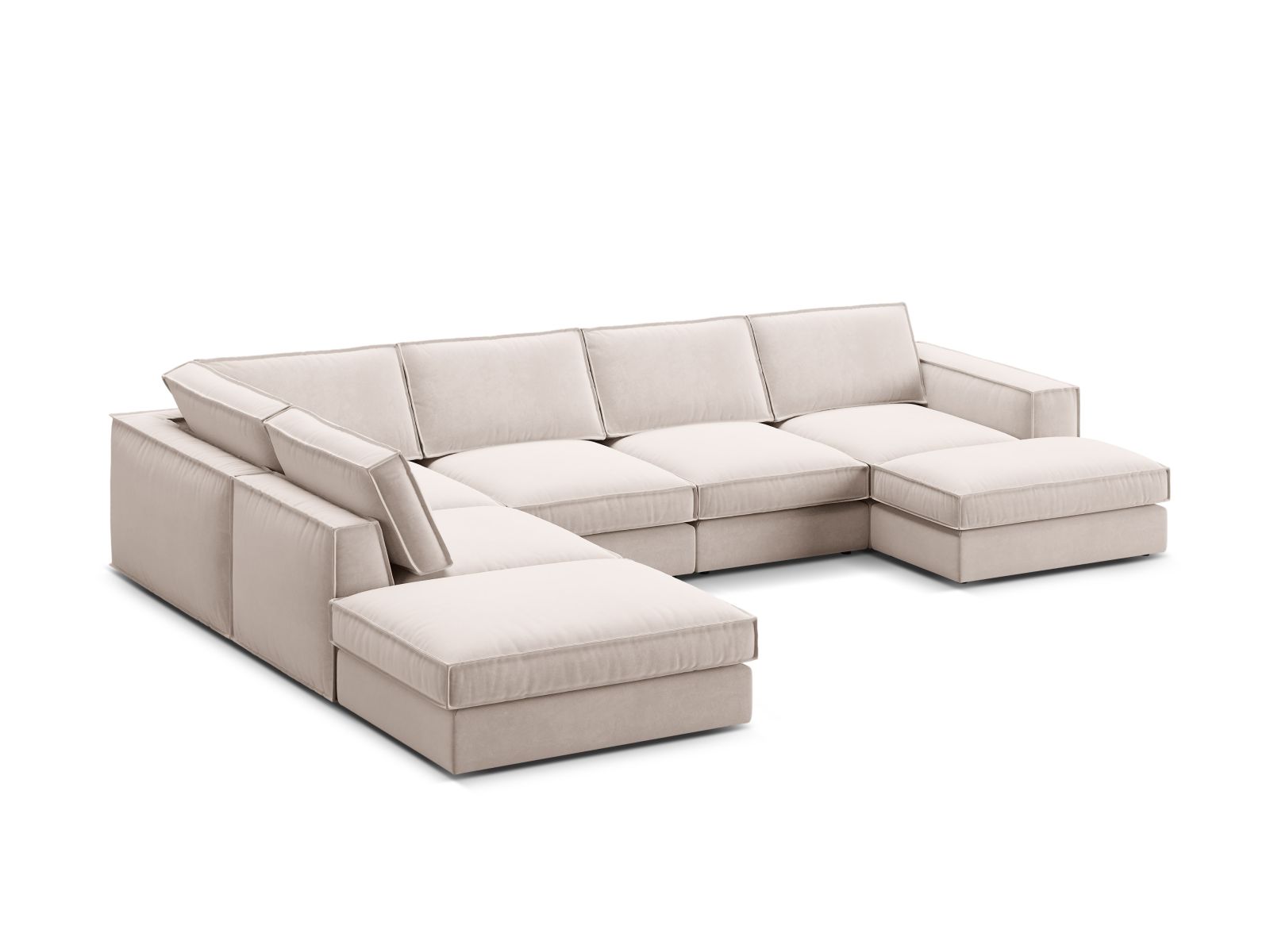 Beige 5-Sitzer Ecksofa Panoramic links Pola von Micadoni, stilvolles Möbelstück für gemütliche Räume, ideal für gesellige Abende und Entspannung.
