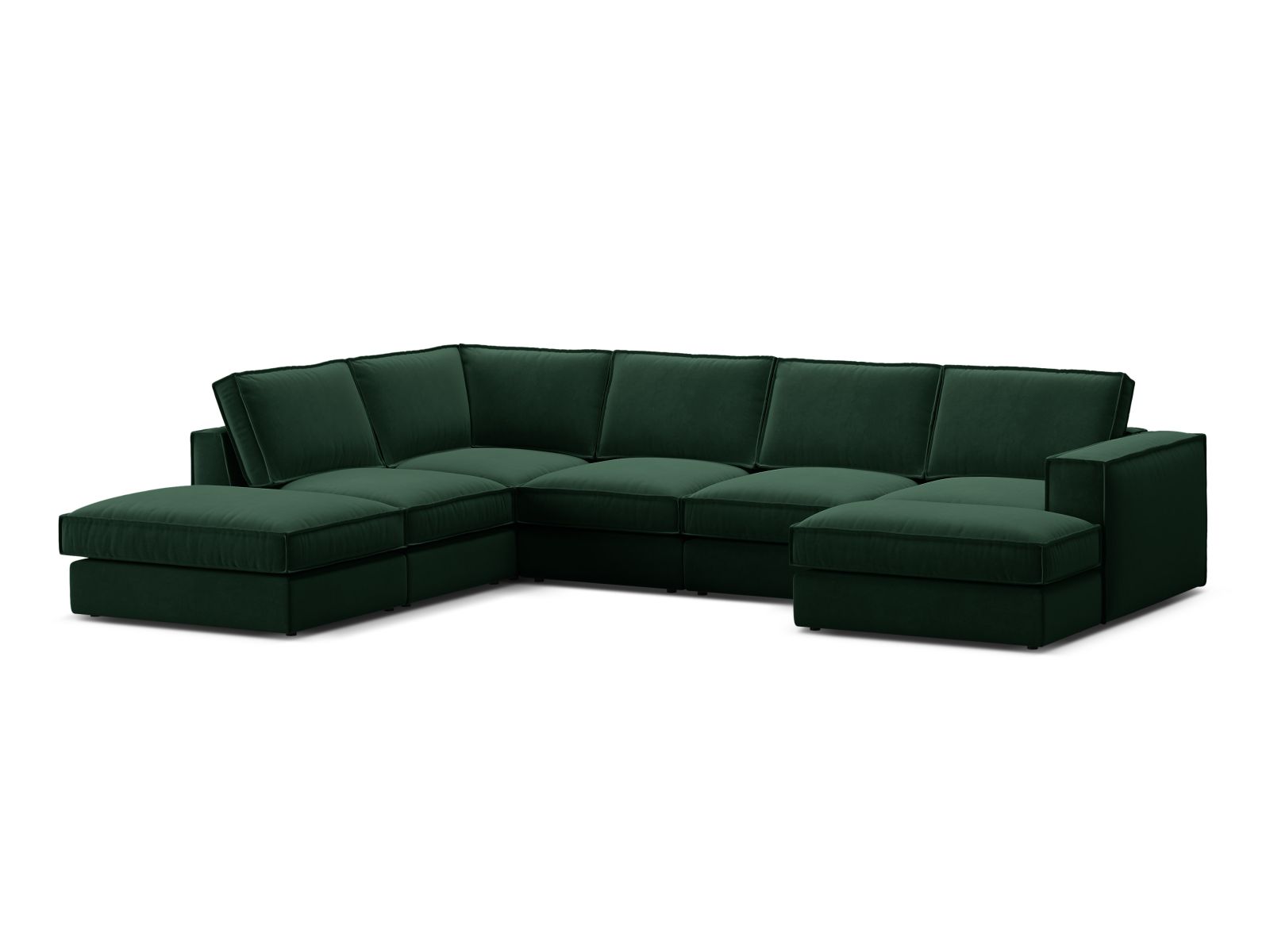 Elegantes 5-Sitzer Ecksofa Panoramic links in Flaschengrün, stilvoll und modern, ideal für jedes Wohnzimmer. Hochwertige Verarbeitung von Micadoni.