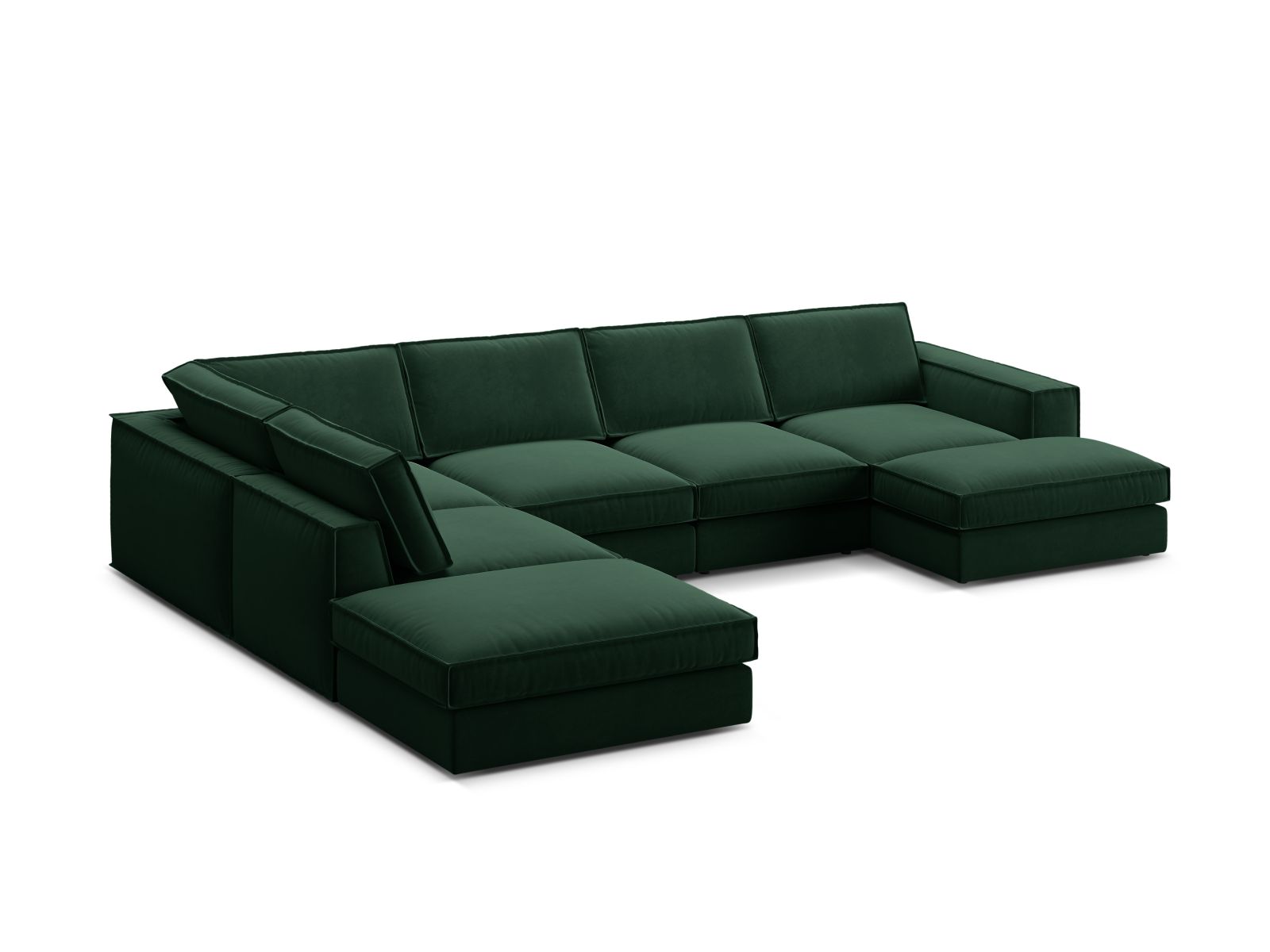 Elegantes 5-Sitzer Ecksofa Panoramic links in tiefem Flaschengrün, ideal für gemütliche und moderne Wohnambiente. Hochwertige Verarbeitung.