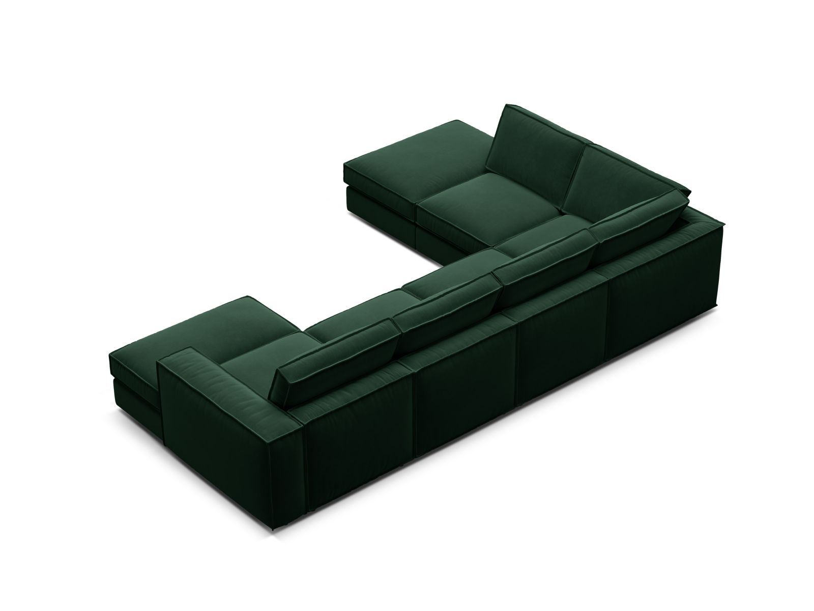 Stilvolles 5-Sitzer Ecksofa Panoramic links in edlem Flaschengrün, perfekt für stilvolle Wohnräume. Bequem und modern gestaltet.