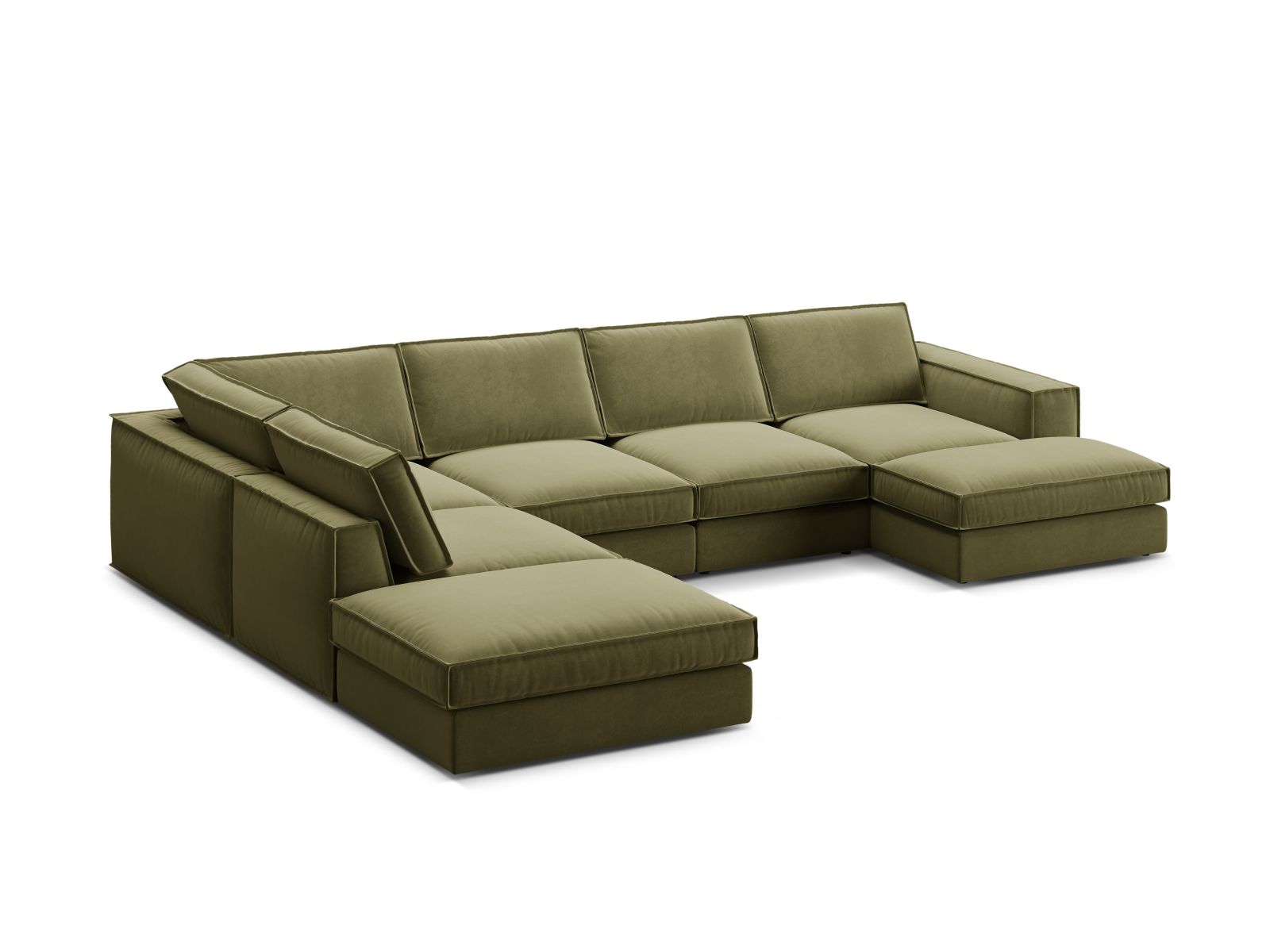 Elegantes 5-Sitzer Ecksofa Panoramic links in modernem Grün, ideal für gemütliche und stilvolle Wohnräume, von Micadoni.