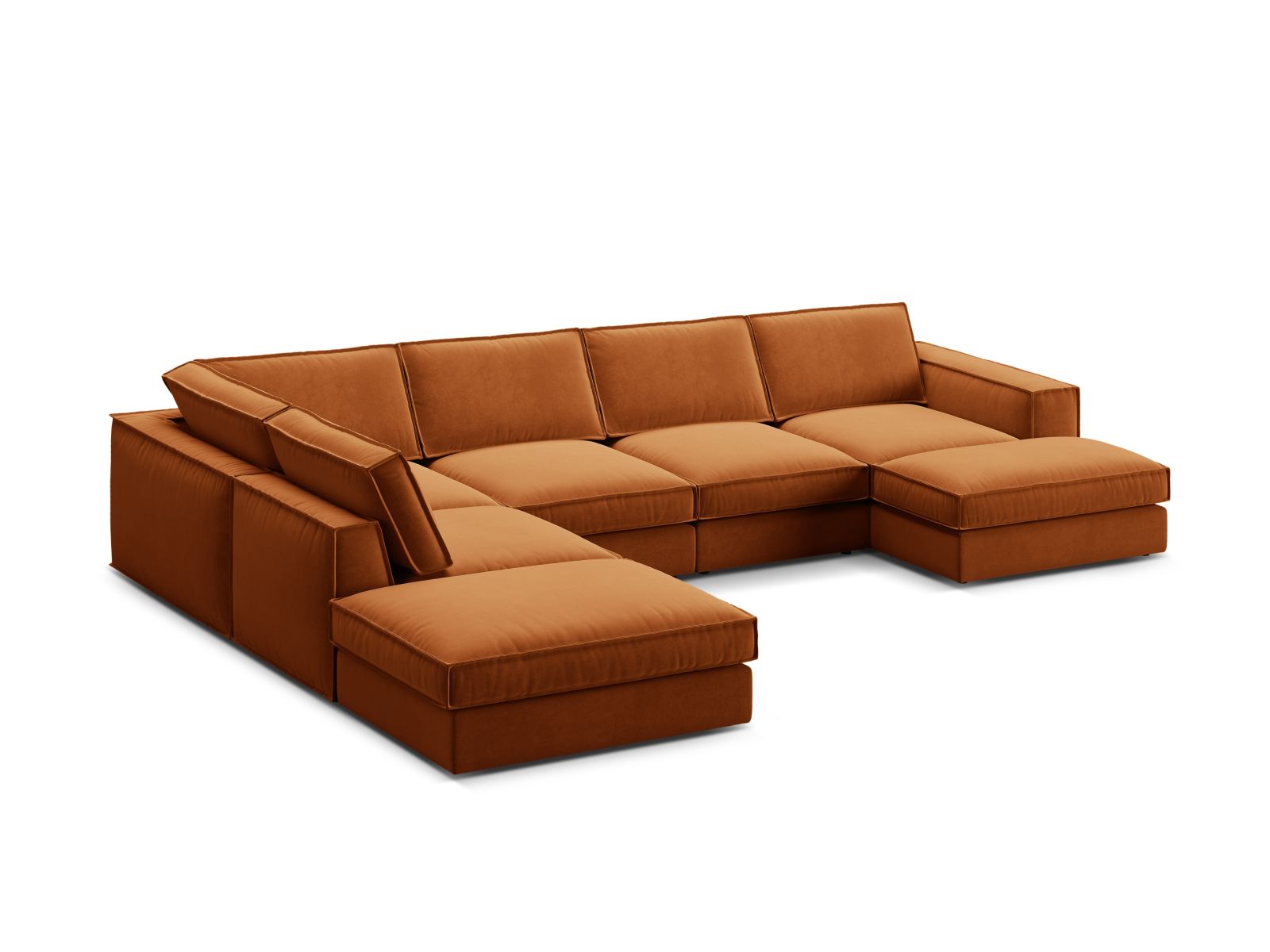 Stylisches 5-Sitzer Ecksofa Panoramic links in elegantem Terracotta, ideal für gemütliche Abende und stilvolle Wohnräume.