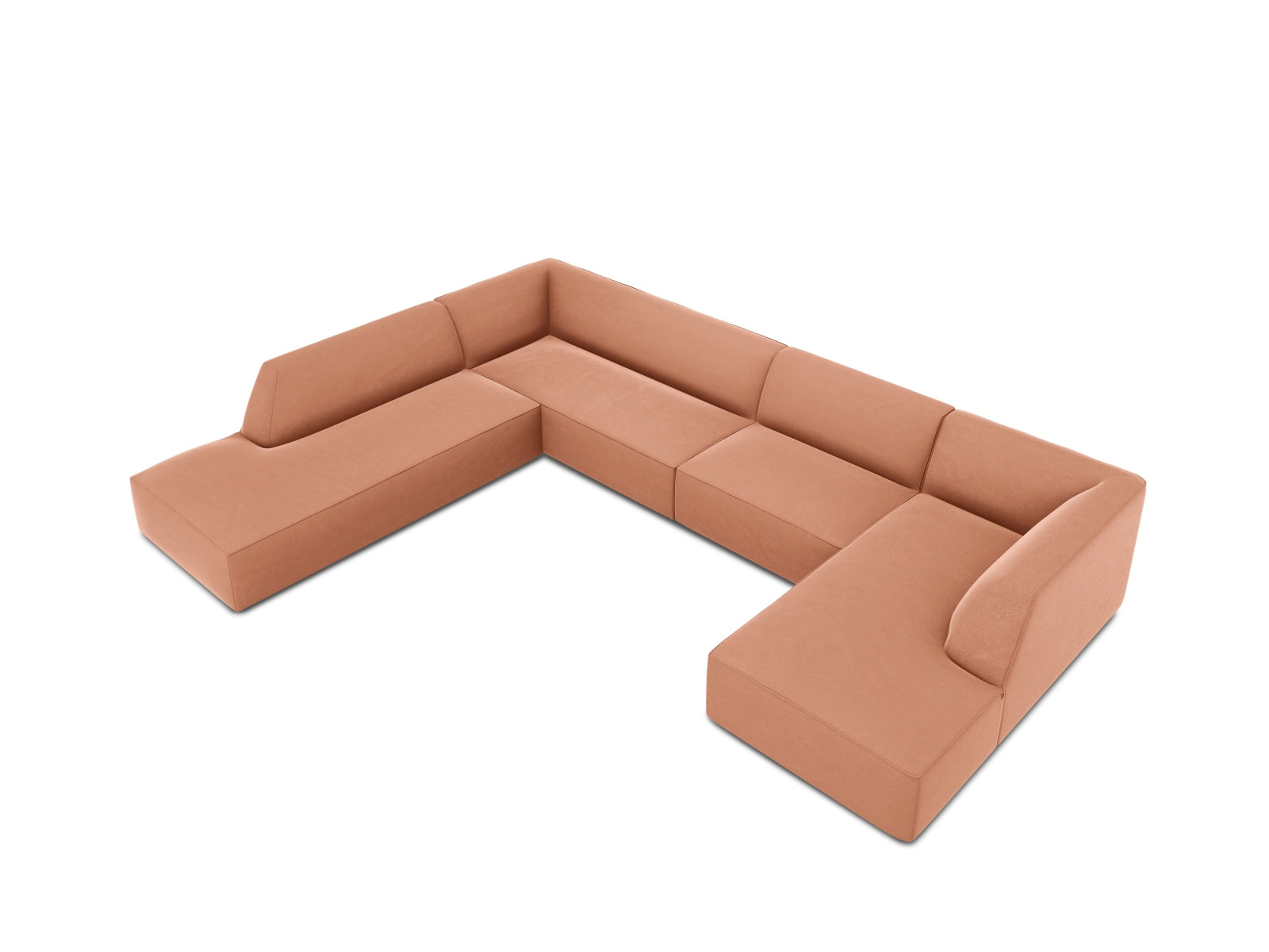 Luxuriöses 7-Sitzer Ecksofa in Ruby Velours, perfekt für gemütliche Zusammenkünfte und stilvolle Einrichtungsideen.
