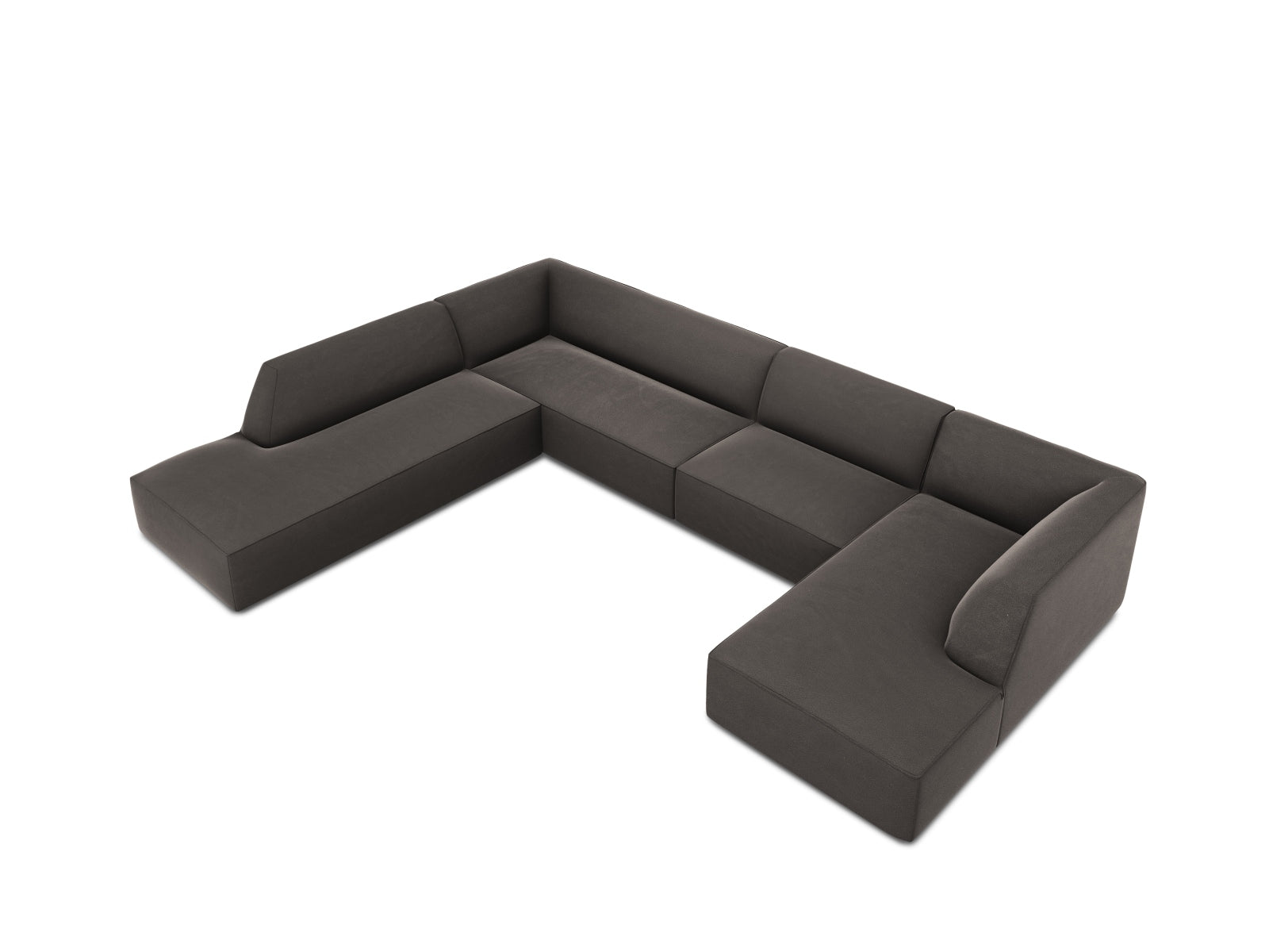 Luxuriöses 7-sitziges Ecksofa in edlem Ruby Velour, perfekt für gesellige Runden und modernes Wohndesign.