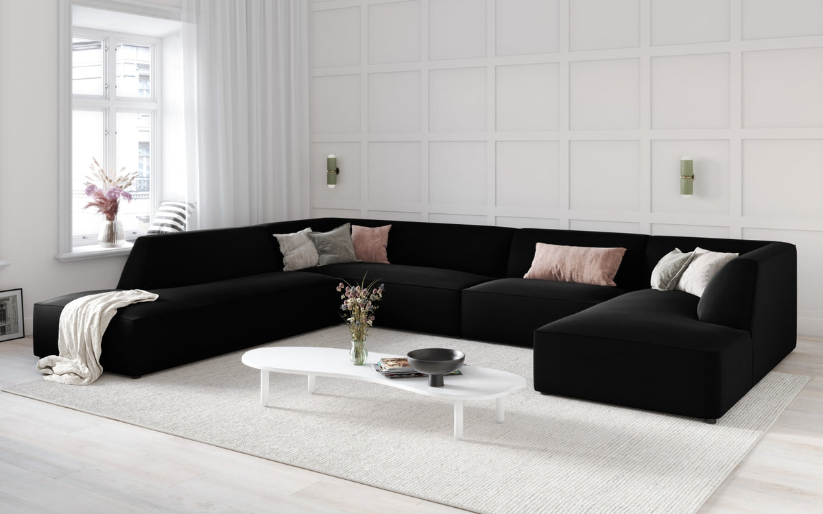 Ruby Velour Panoramic Ecksofa links 7 Sitzer in Black-Salvador präsentiert im Onlineshop von KAQTU Design AG. Ecksofa links ist von Micadoni