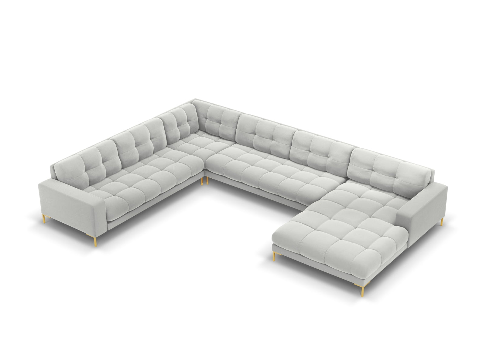 Mamaia Velour Panoramic Ecksofa links 7 Sitzer in Silver/Gold präsentiert im Onlineshop von KAQTU Design AG. Ecksofa links ist von Micadoni