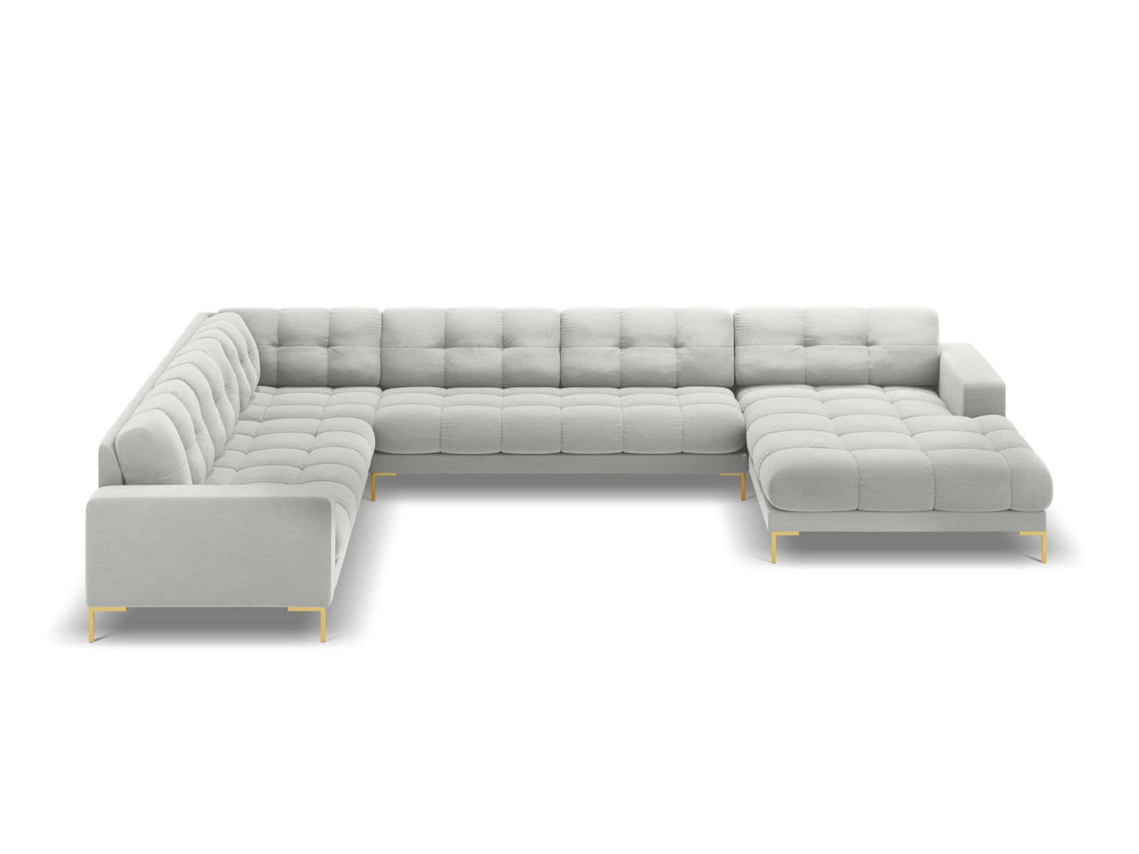 Erleben Sie das Mamaia Velour Panoramic Ecksofa links von Micadoni – ein luxuriöses 7-Sitzer Sofa, das modernen Komfort und elegantes Design vereint.