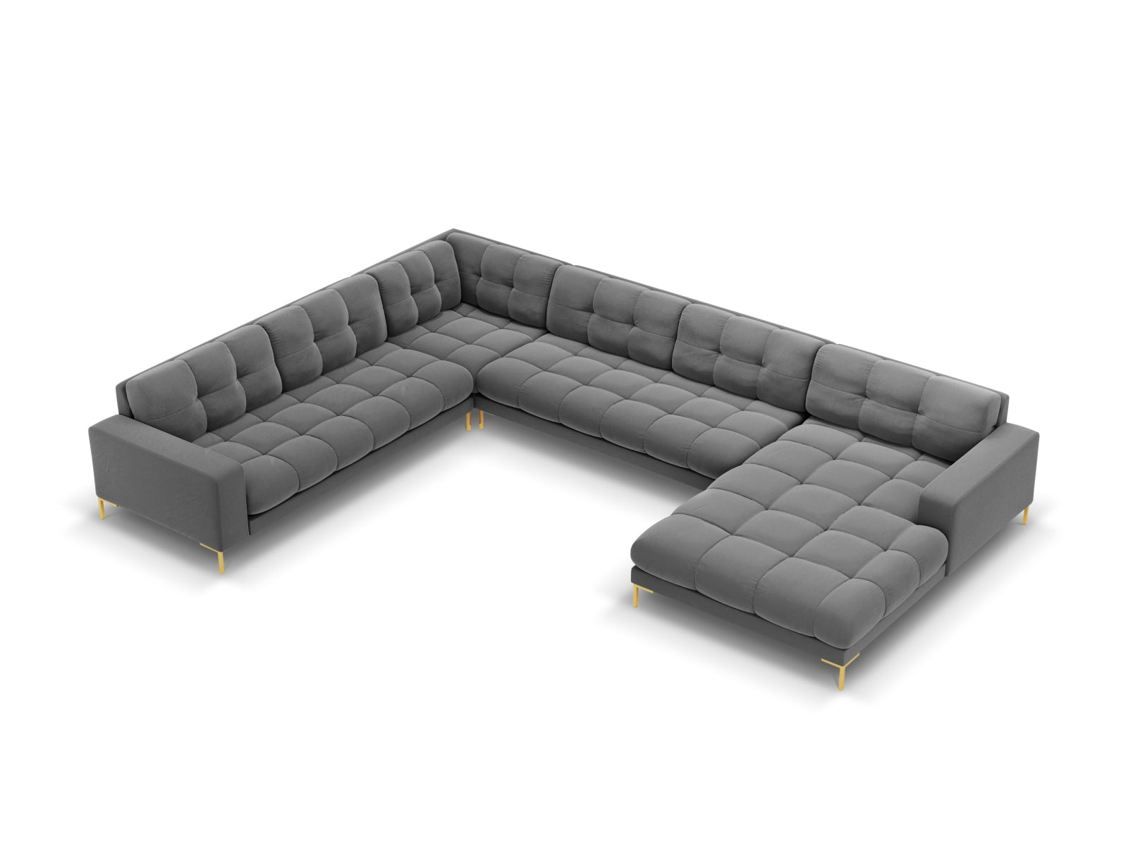 Mamaia Velour Panoramic Ecksofa links 7 Sitzer in Light Grey/Gold präsentiert im Onlineshop von KAQTU Design AG. Ecksofa links ist von Micadoni