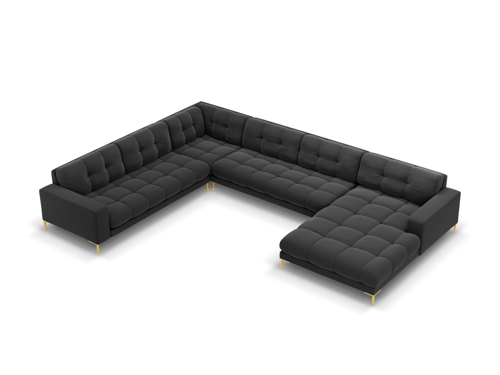 Mamaia Velour Panoramic Ecksofa links 7 Sitzer in Dark Grey/Gold präsentiert im Onlineshop von KAQTU Design AG. Ecksofa links ist von Micadoni