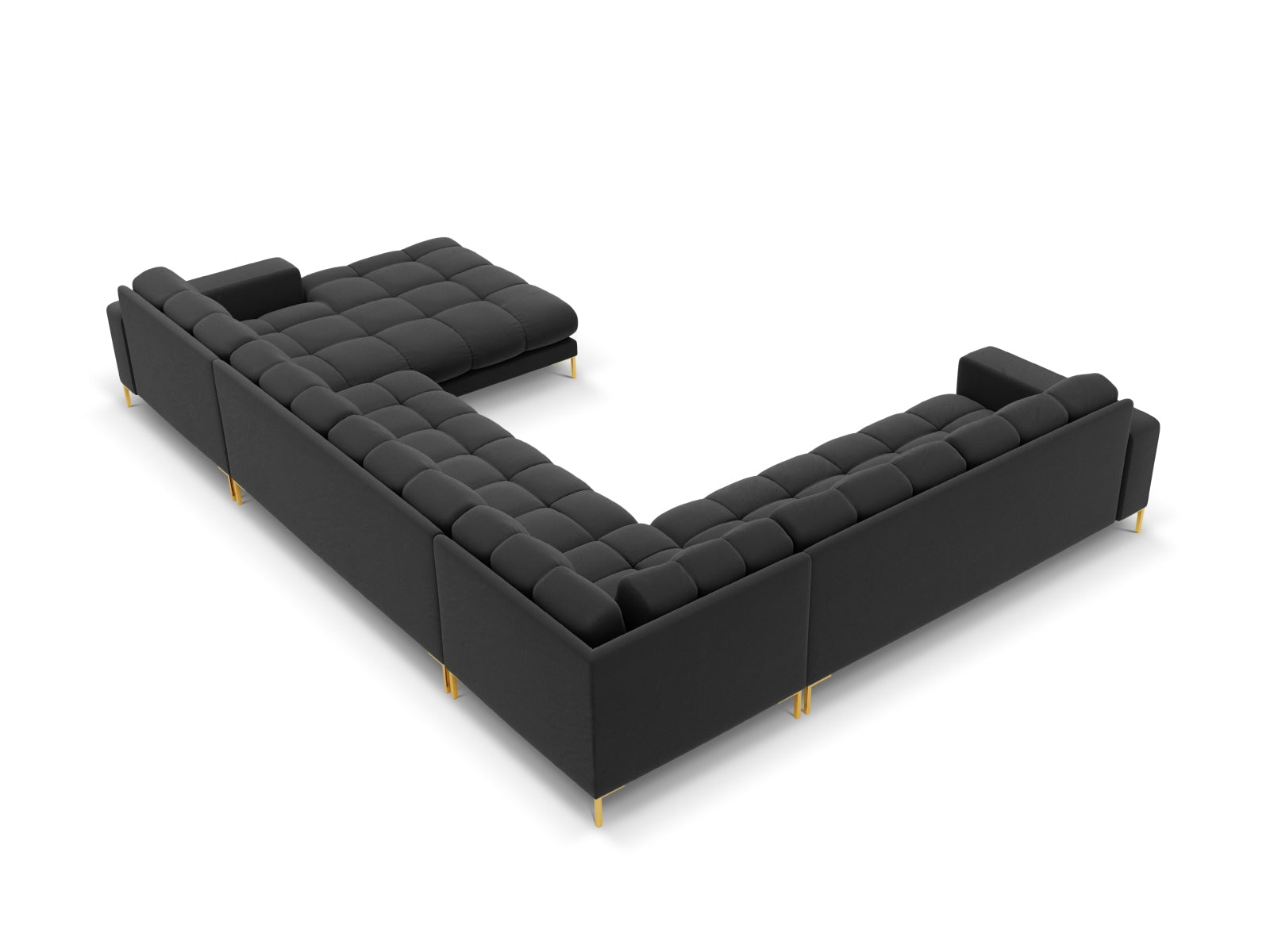 Entdecken Sie das Mamaia Velour Panoramic Ecksofa links – ein luxuriöses 7-Sitzer Sofa von Micadoni, das modernen Komfort und elegantes Design vereint.