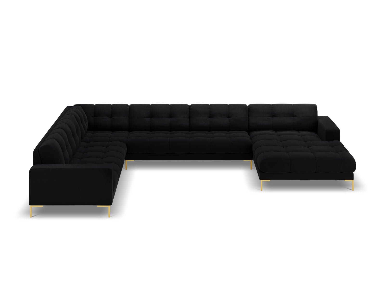 Erleben Sie das Mamaia Velour Panoramic Ecksofa links von Micadoni – ein luxuriöses 7-Sitzer Sofa, das Stil und Komfort in Ihr Wohnzimmer bringt.