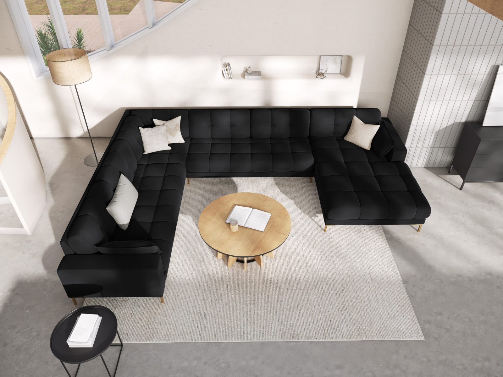 Entdecken Sie das elegante Mamaia Velour Panoramic Ecksofa links von Micadoni – ein stilvolles 7-Sitzer Sofa für höchsten Komfort und modernes Design.