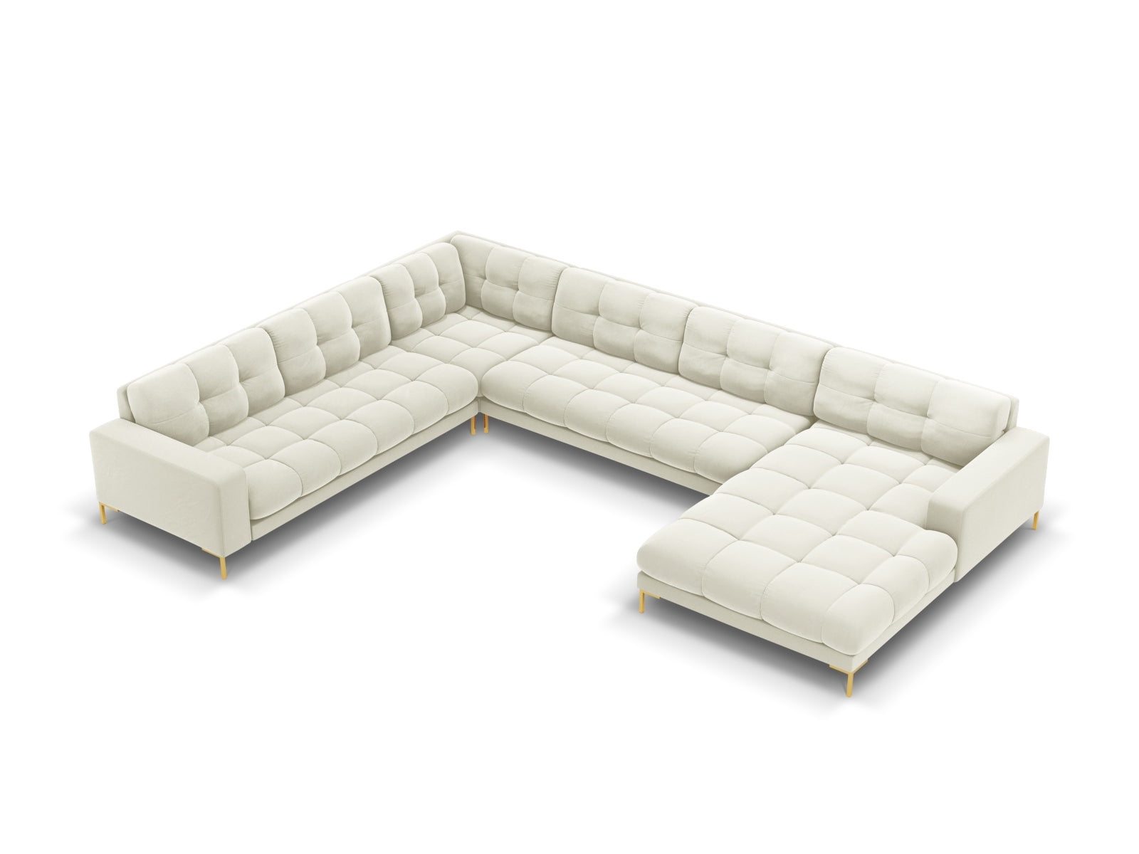 Mamaia Velour Panoramic Ecksofa links 7 Sitzer in Light Beige/Gold präsentiert im Onlineshop von KAQTU Design AG. Ecksofa links ist von Micadoni