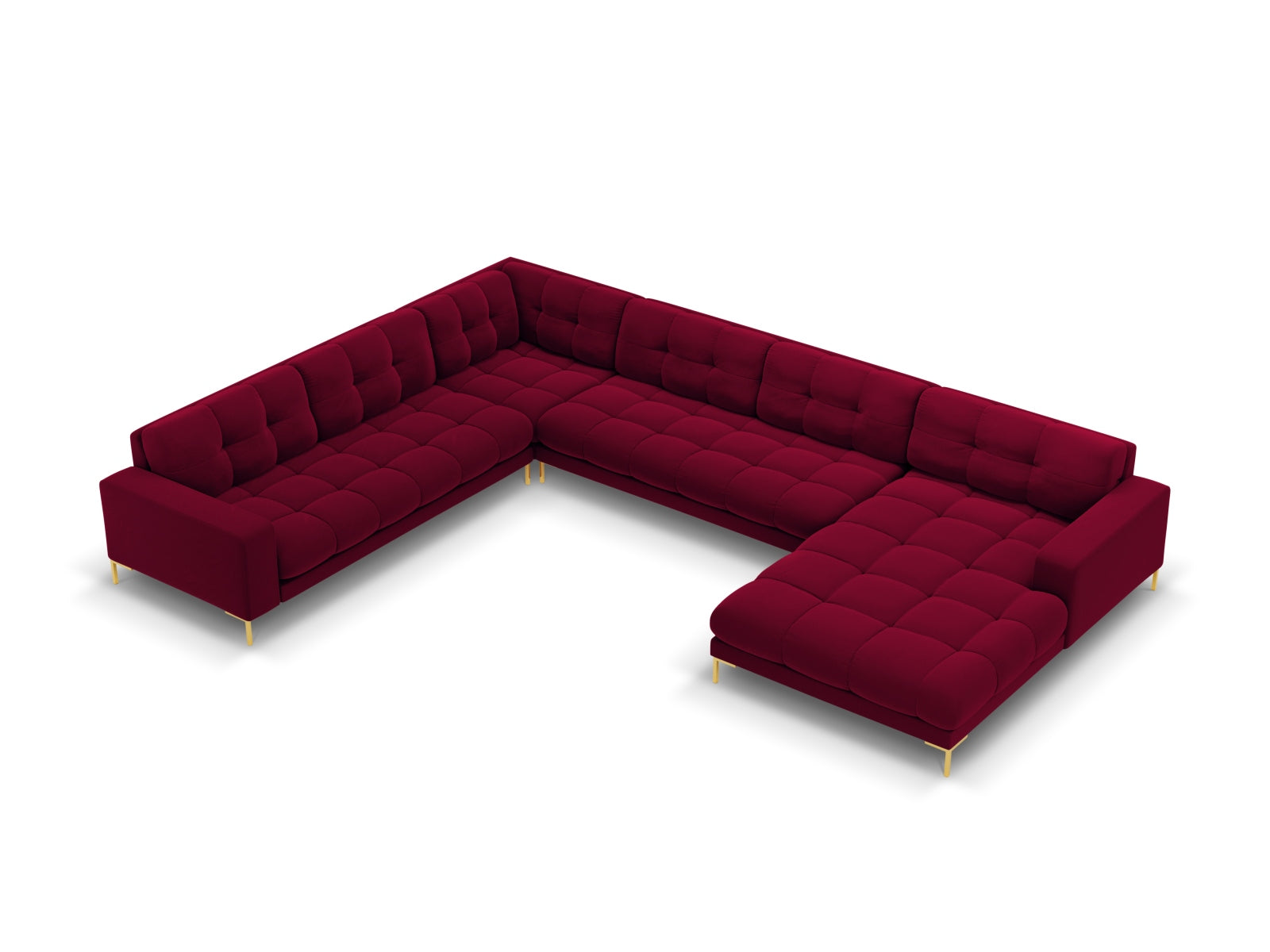 Mamaia Velour Panoramic Ecksofa links 7 Sitzer in Red/Gold präsentiert im Onlineshop von KAQTU Design AG. Ecksofa links ist von Micadoni
