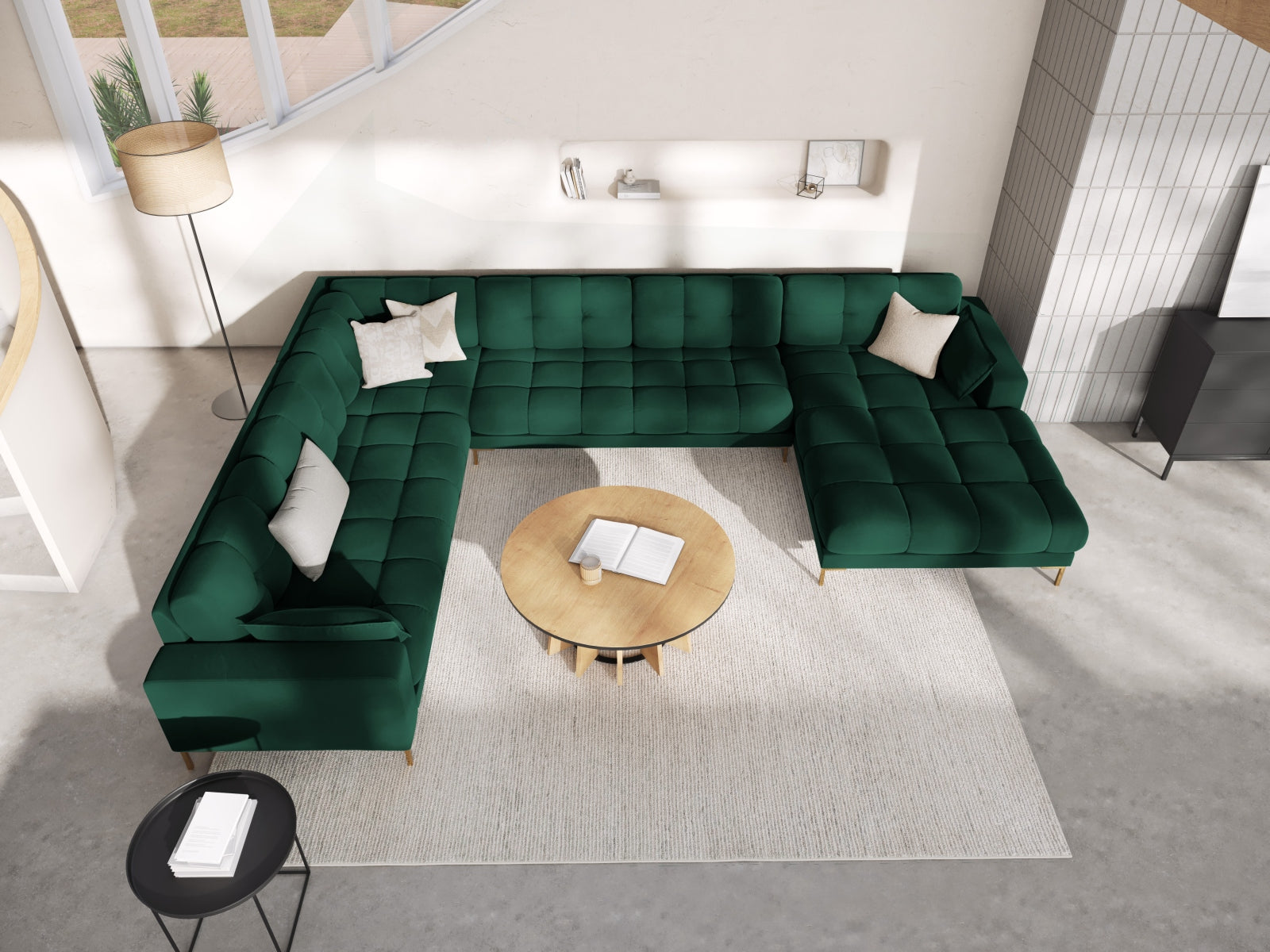 Entdecken Sie das Mamaia Velour Panoramic Ecksofa links von Micadoni – ein elegantes 7-Sitzer Sofa, das Komfort und Stil in Ihr Wohnzimmer bringt.