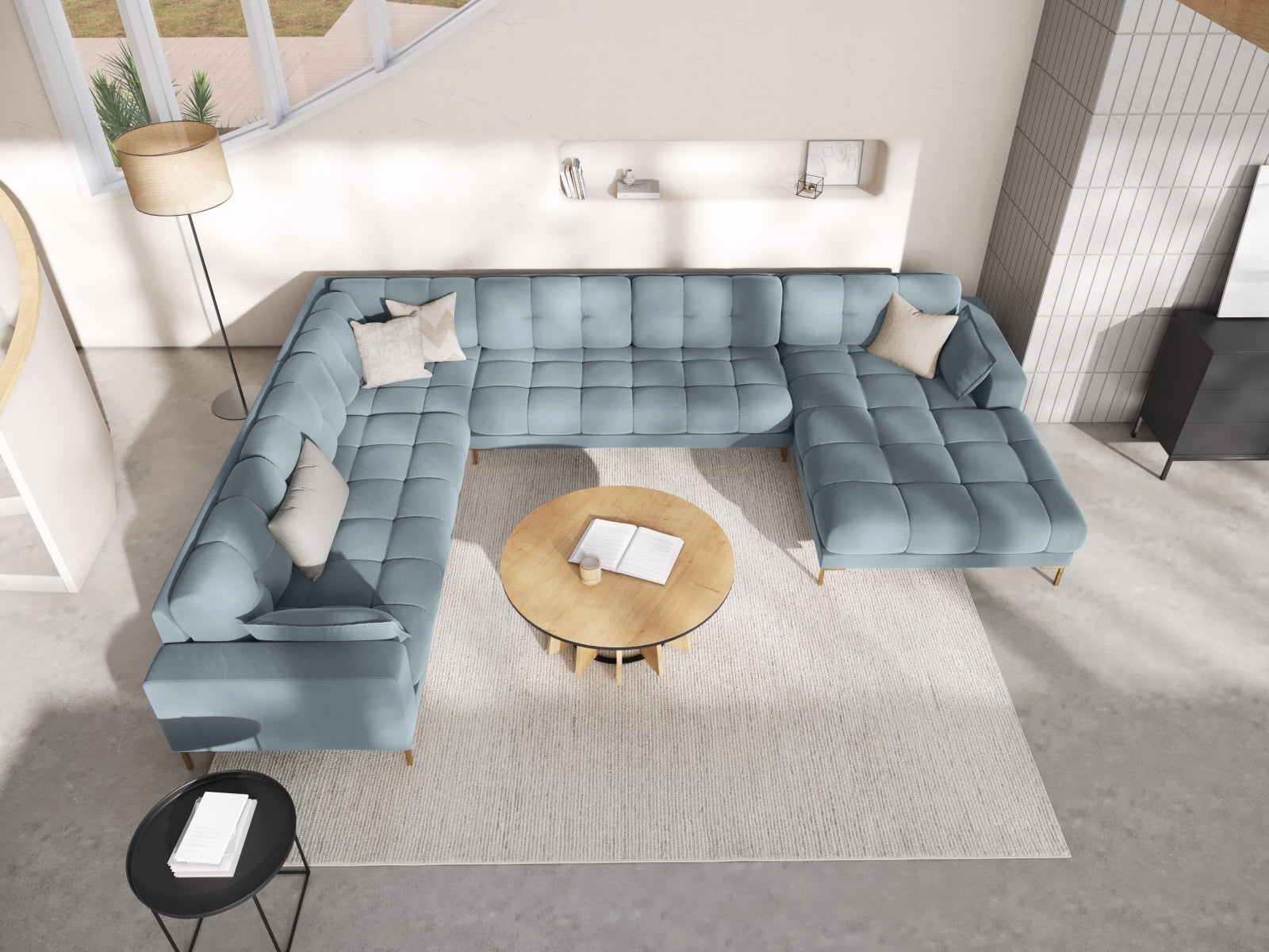 Entdecken Sie das Mamaia Velour Panoramic Ecksofa links von Micadoni – ein elegantes 7-Sitzer Sofa, das Komfort und Stil in Ihr Wohnzimmer bringt.