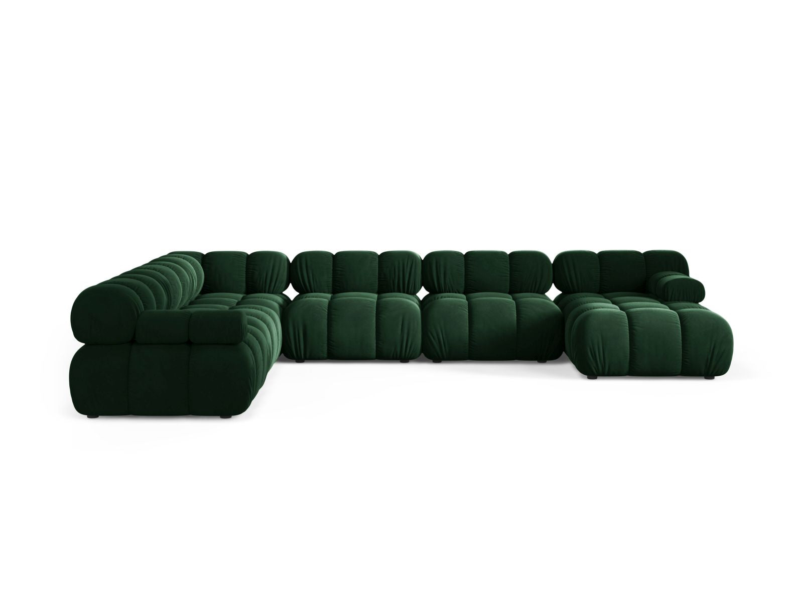Elegantes 8-Sitzer Ecksofa Panoramic links Bellis in edlem Bottle Green-Bluvel, ideal für stilvolle Wohnräume.