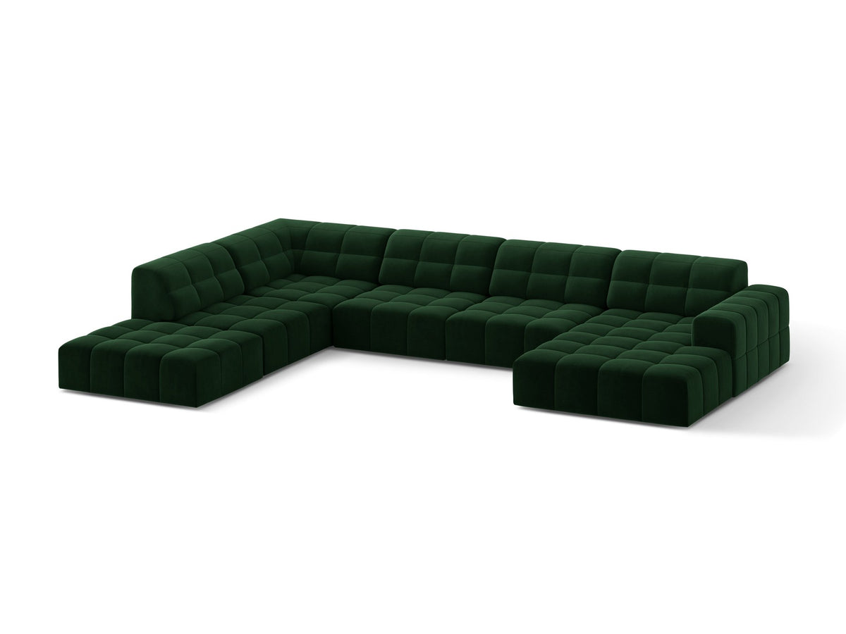 Ecksofa links Jennifer von Micadoni in leichtem Beige mit Bluvel-Stoff, schwarzen Kunststoffbeinen und breiter Sitzfläche.