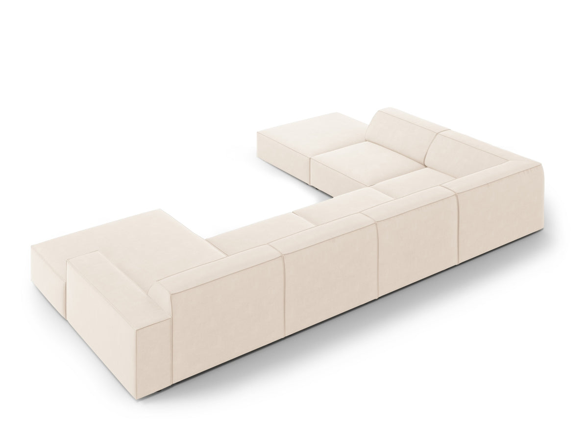 Jodie Velour modulares Panoramic Ecksofa links 7 Sitzer in Light Beige-Bluvel präsentiert im Onlineshop von KAQTU Design AG. L-Sofa links ist von Micadoni