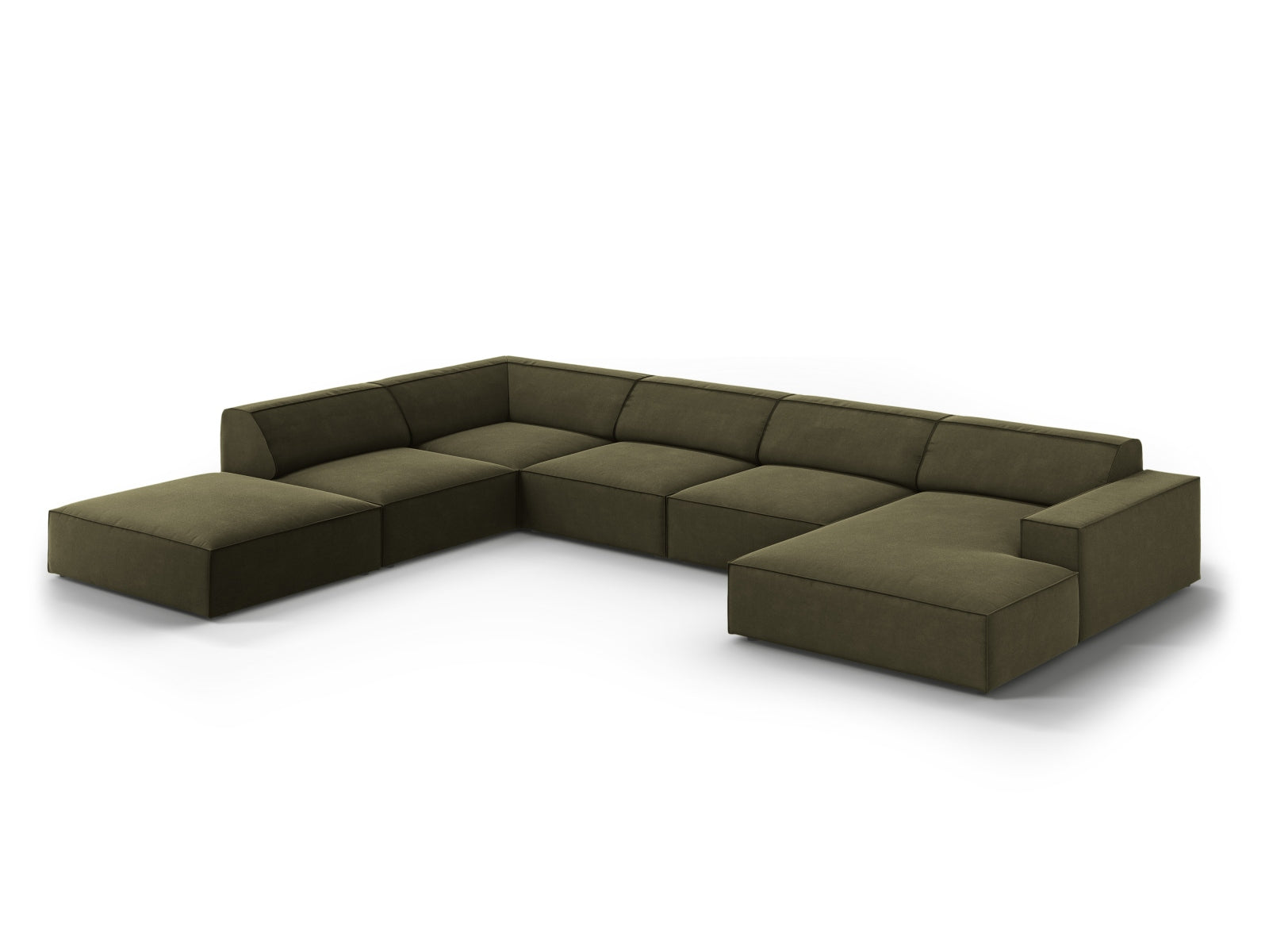Jodie Velour modulares Panoramic Ecksofa links 7 Sitzer in Green-Bluvel präsentiert im Onlineshop von KAQTU Design AG. L-Sofa links ist von Micadoni