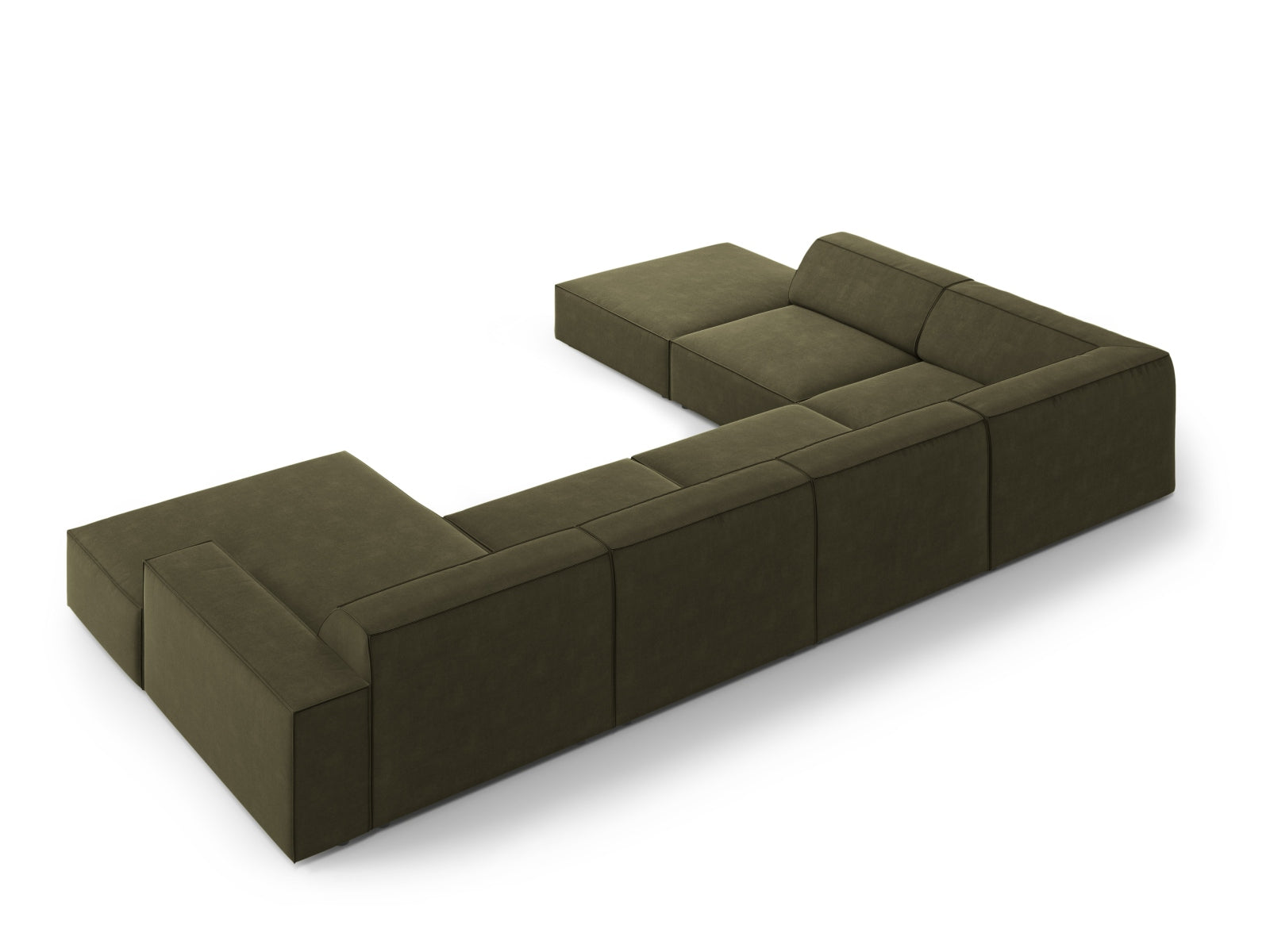 Jodie Velour modulares Panoramic Ecksofa links 7 Sitzer in Green-Bluvel präsentiert im Onlineshop von KAQTU Design AG. L-Sofa links ist von Micadoni