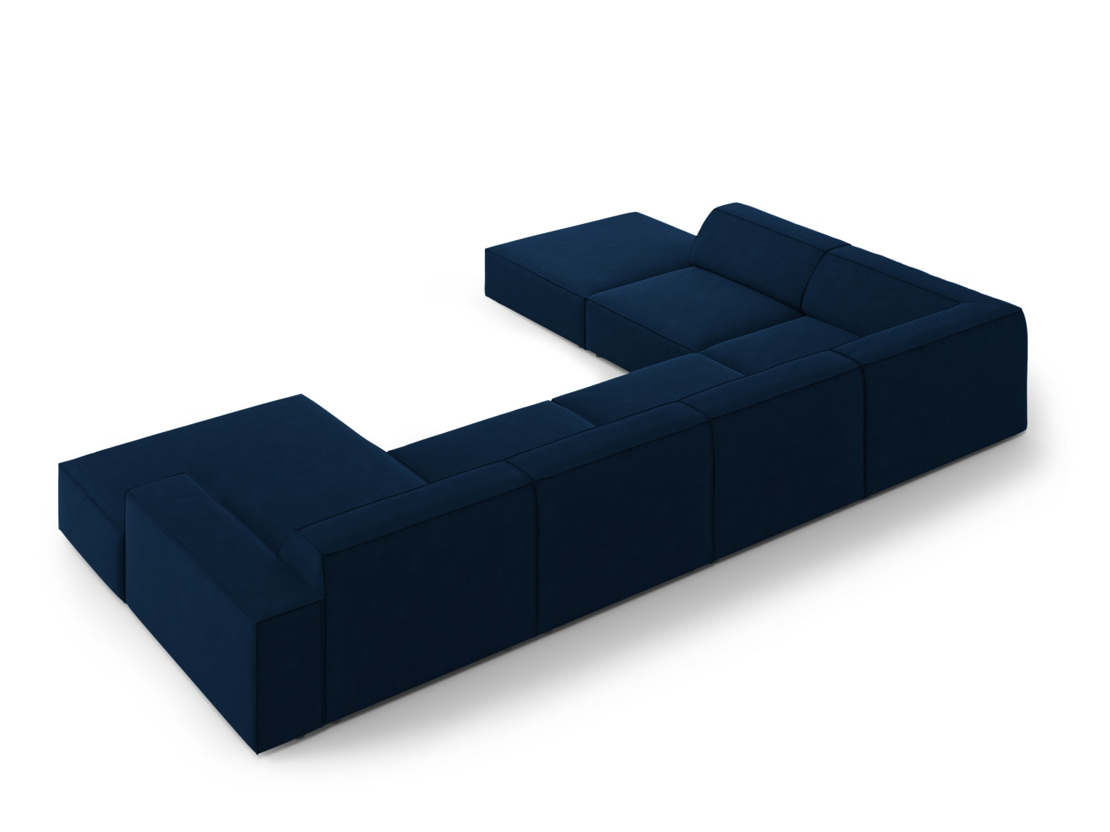 Jodie Velour modulares Panoramic Ecksofa links 7 Sitzer in Royal Blue-Bluvel präsentiert im Onlineshop von KAQTU Design AG. L-Sofa links ist von Micadoni