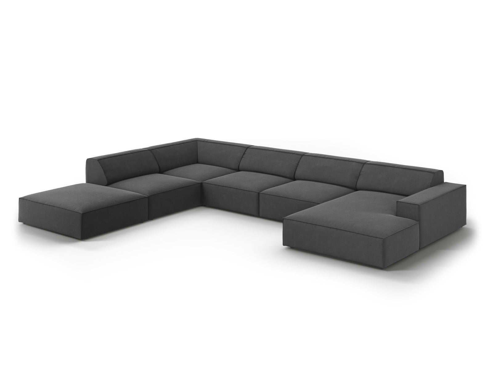 Jodie Velour modulares Panoramic Ecksofa links 7 Sitzer in Grey-Bluvel präsentiert im Onlineshop von KAQTU Design AG. L-Sofa links ist von Micadoni