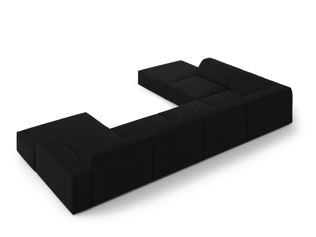 Jodie Velour modulares Panoramic Ecksofa links 7 Sitzer in Black-Bluvel präsentiert im Onlineshop von KAQTU Design AG. L-Sofa links ist von Micadoni