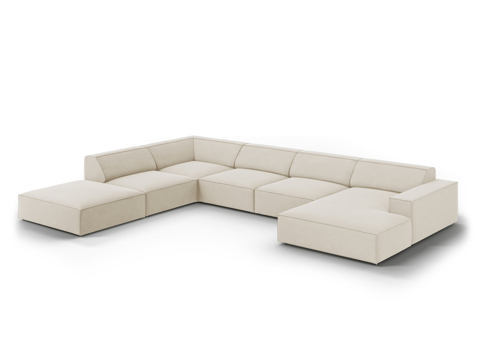 Jodie Velour modulares Panoramic Ecksofa links 7 Sitzer in Dark Beige-Bluvel präsentiert im Onlineshop von KAQTU Design AG. L-Sofa links ist von Micadoni