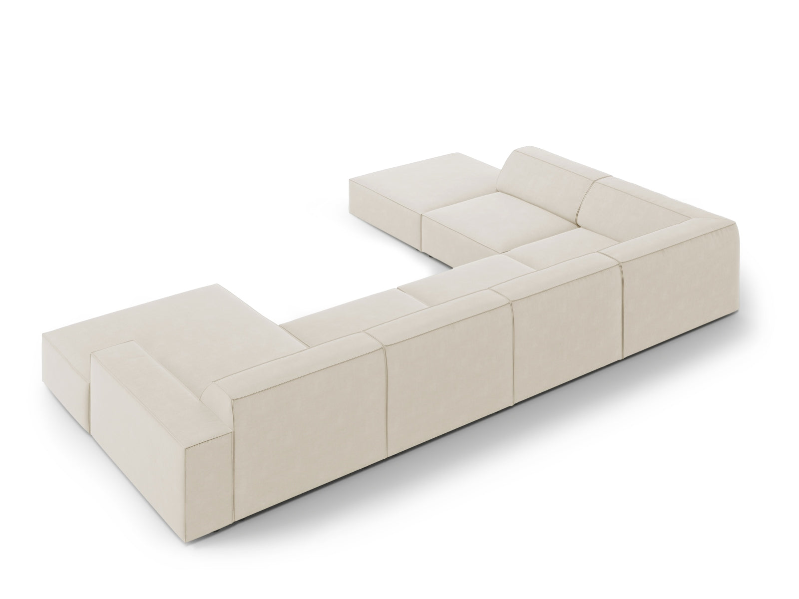 Jodie Velour modulares Panoramic Ecksofa links 7 Sitzer in Dark Beige-Bluvel präsentiert im Onlineshop von KAQTU Design AG. L-Sofa links ist von Micadoni