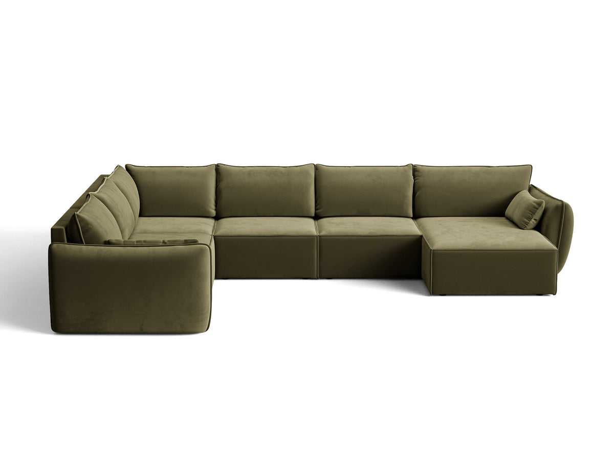 L-Sofa Kaelle Panoramasofa links von Micadoni mit Stoffbezug und niedrigen schwarzen Beinen