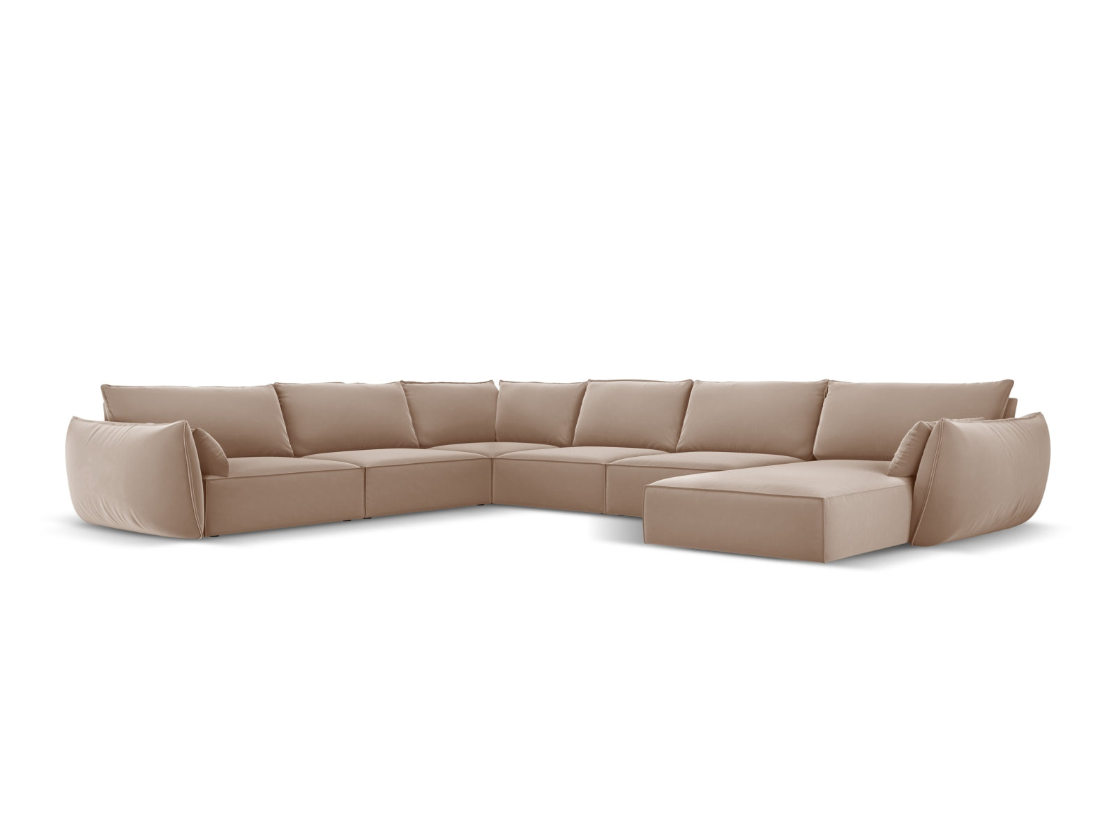 Beige Velour Panoramic Ecksofa links von Micadoni, 8 Sitzer, stilvolles Design für modernen Wohnraum, bequem und elegant.