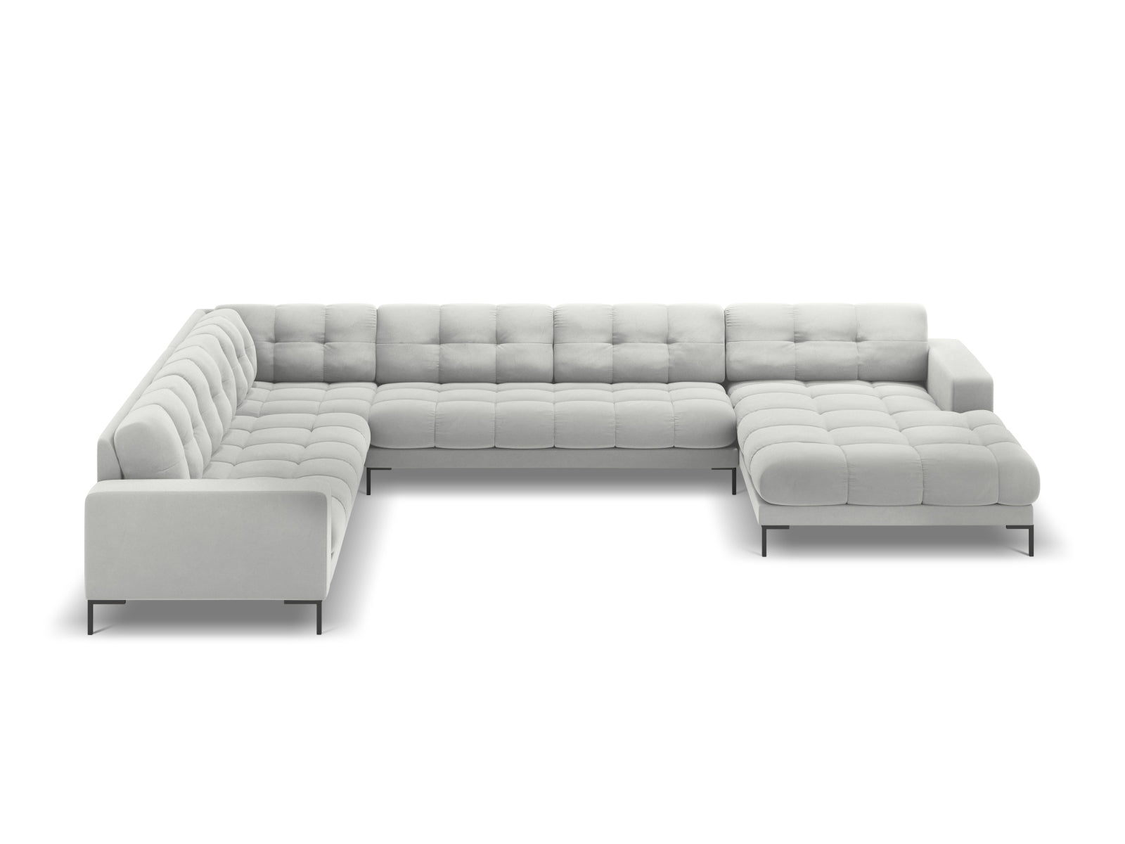 Erleben Sie das Mamaia Velour Panoramic Ecksofa links von Micadoni – ein luxuriöses 7-Sitzer Sofa, das Komfort und Stil in Ihr Wohnzimmer bringt.