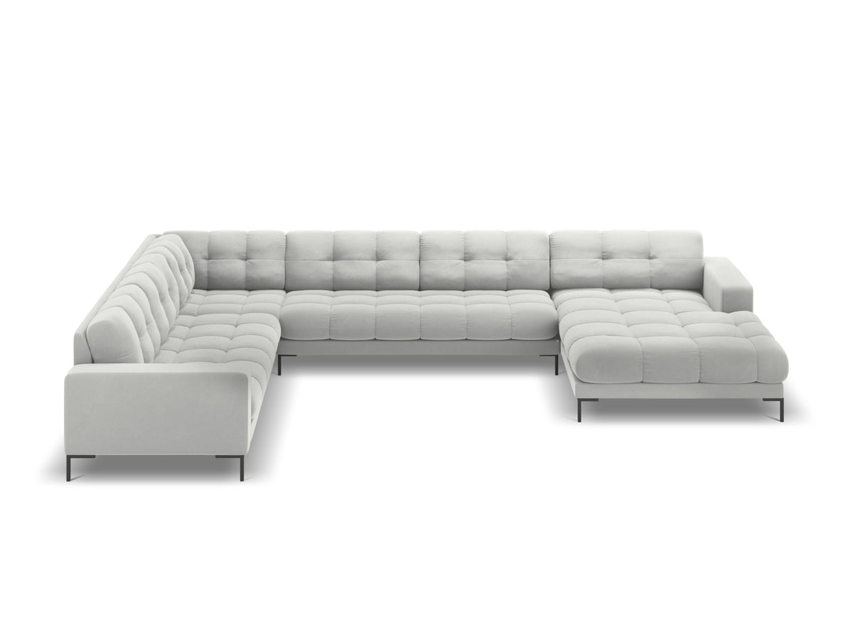 Mamaia Velour Panoramic Ecksofa links 7 Sitzer in Silver/Schwarz-Bluvel präsentiert im Onlineshop von KAQTU Design AG. Ecksofa links ist von Micadoni