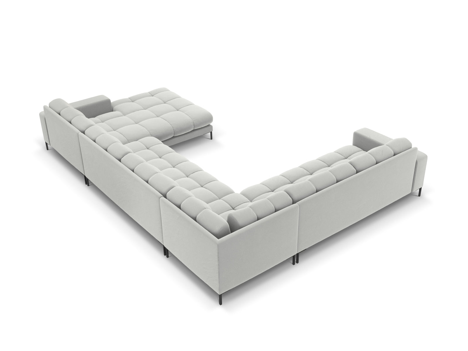 Elegantes Mamaia Velour Panoramic Ecksofa links in Silber und Schwarz, ideal für moderne Wohnräume mit viel Platz und Komfort.