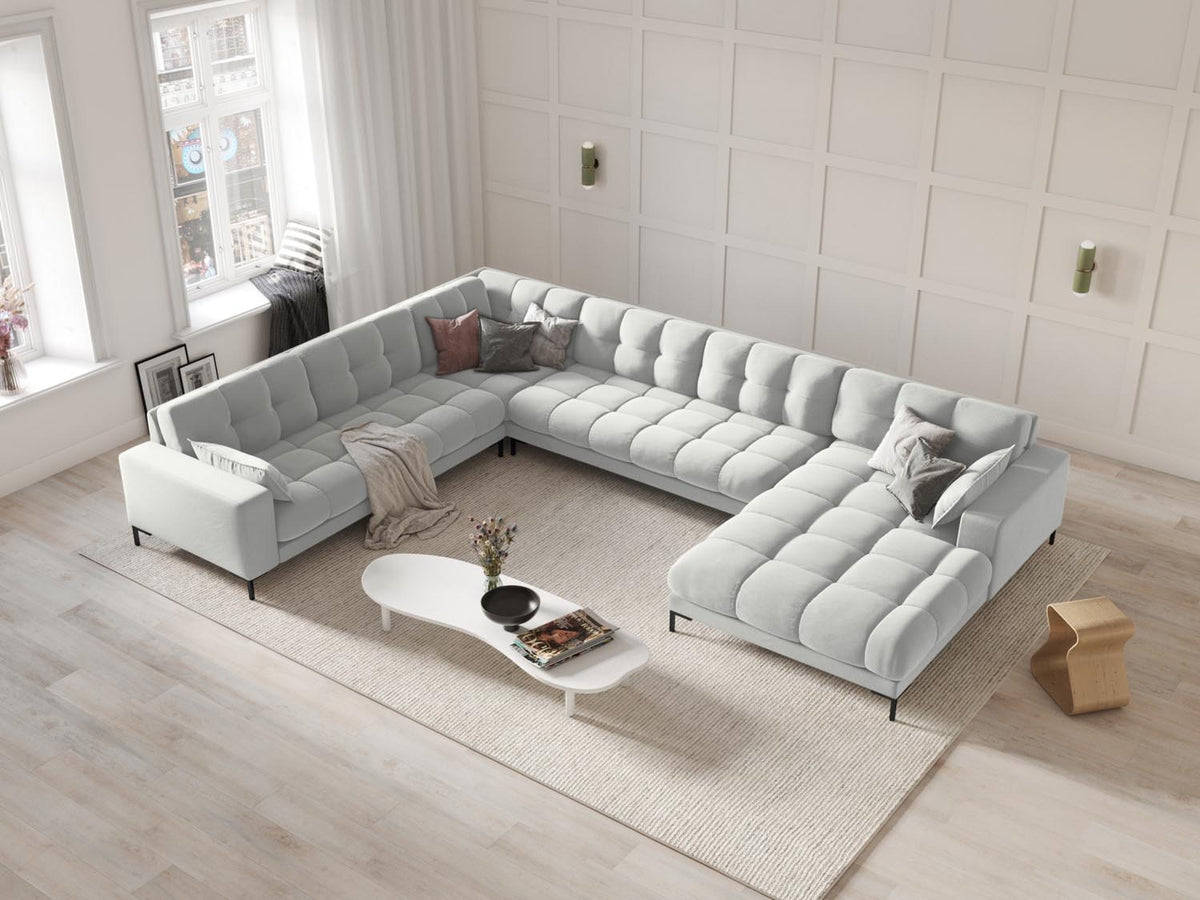 Mamaia Velour Panoramic Ecksofa links 7 Sitzer in Silver/Schwarz-Bluvel präsentiert im Onlineshop von KAQTU Design AG. Ecksofa links ist von Micadoni