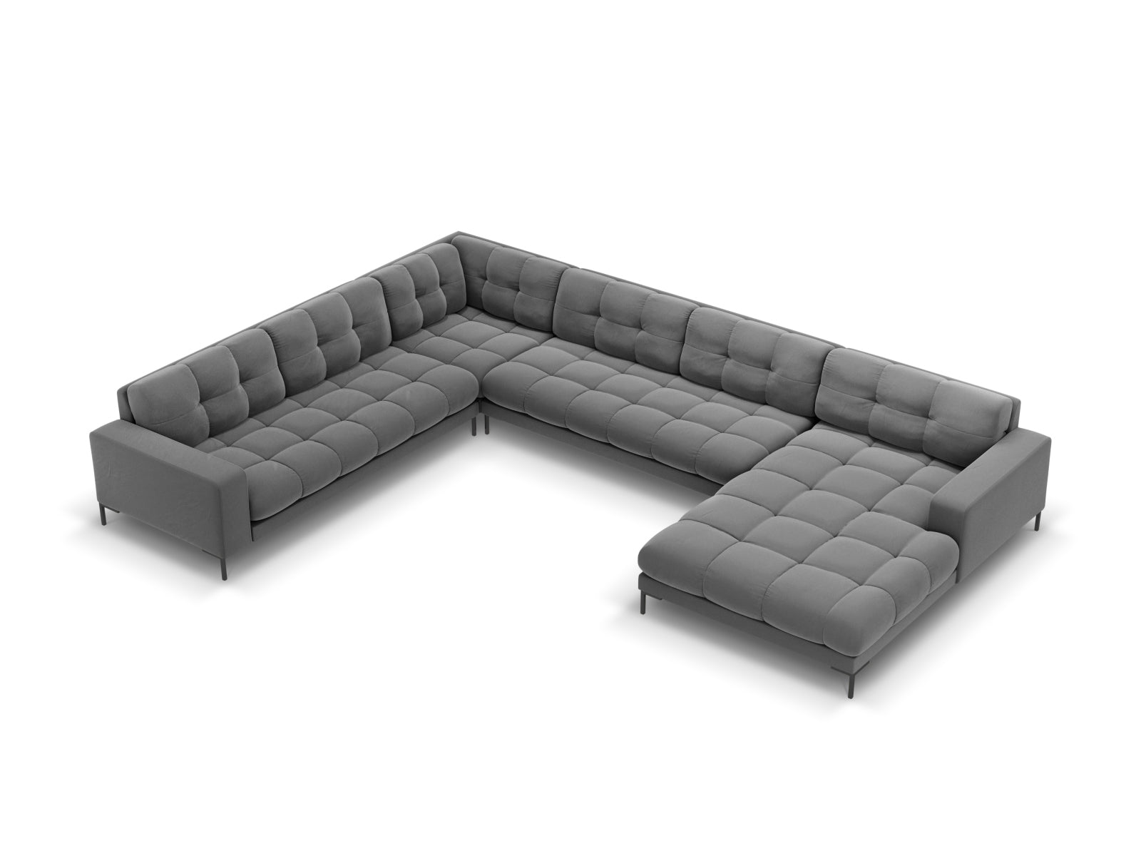 Mamaia Velour Panoramic Ecksofa links 7 Sitzer in Light Grey/Schwarz-Bluvel präsentiert im Onlineshop von KAQTU Design AG. Ecksofa links ist von Micadoni