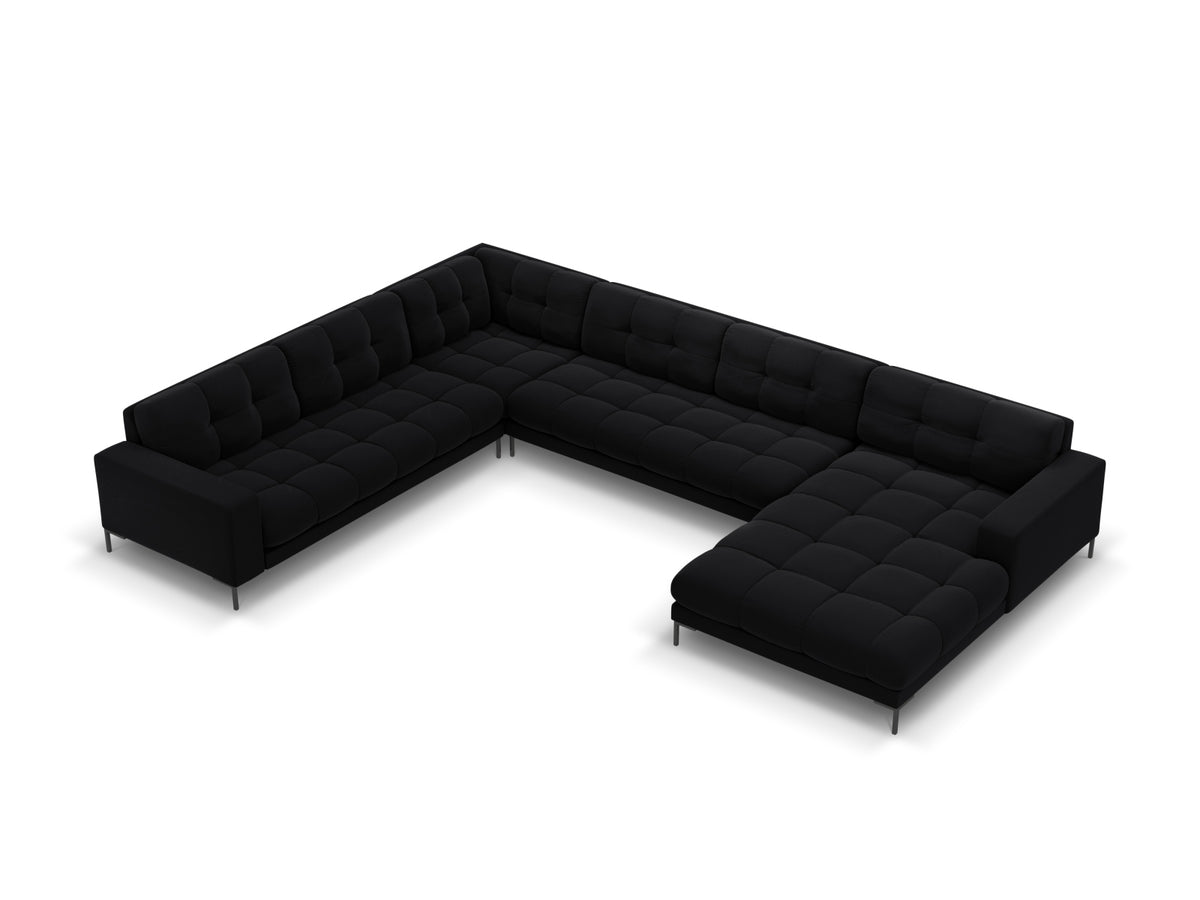 Mamaia Velour Panoramic Ecksofa links 7 Sitzer in Black/Schwarz-Bluvel präsentiert im Onlineshop von KAQTU Design AG. Ecksofa links ist von Micadoni