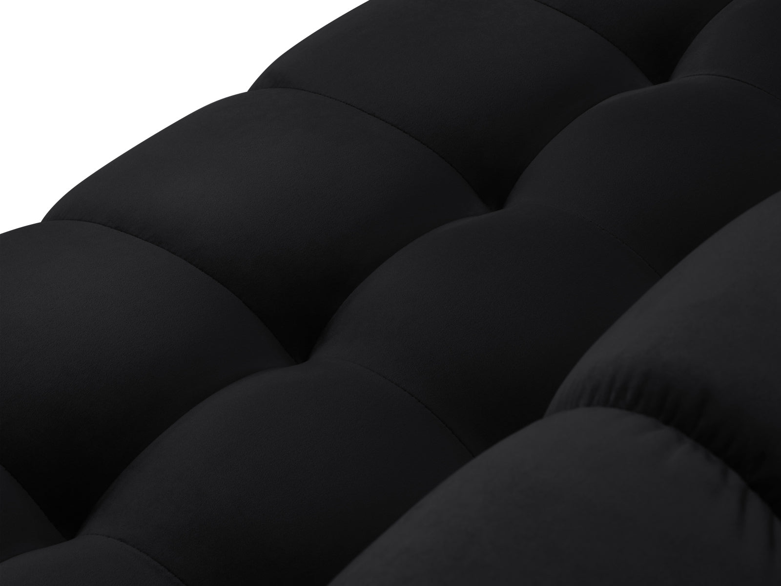 Stilvolles Mamaia Velour Panoramic Ecksofa links in edlem Schwarz, perfekt für entspannte Stunden und ein modernes Wohnambiente.