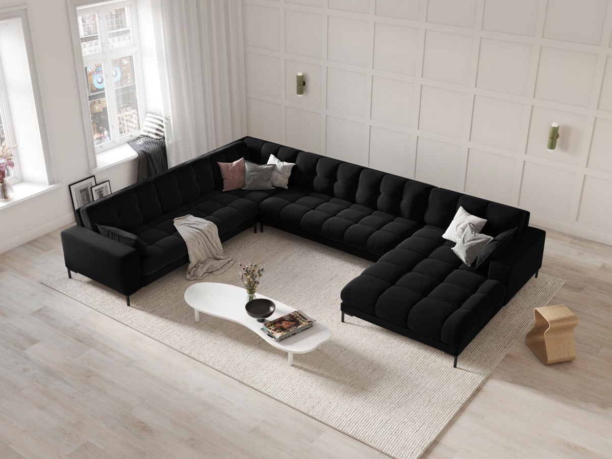 Mamaia Velour Panoramic Ecksofa links 7 Sitzer in Black/Schwarz-Bluvel präsentiert im Onlineshop von KAQTU Design AG. Ecksofa links ist von Micadoni