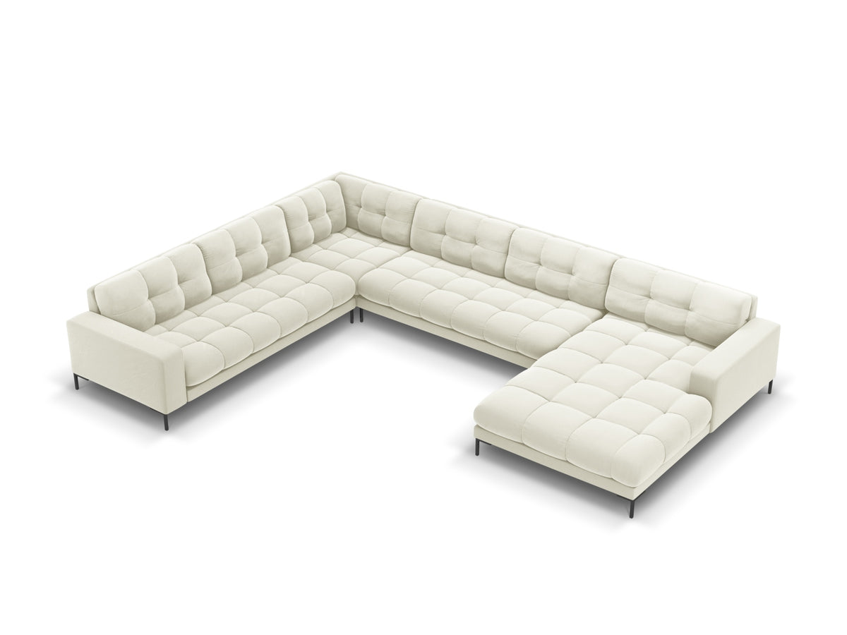 Mamaia Velour Panoramic Ecksofa links 7 Sitzer in Light Beige/Schwarz-Bluvel präsentiert im Onlineshop von KAQTU Design AG. Ecksofa links ist von Micadoni
