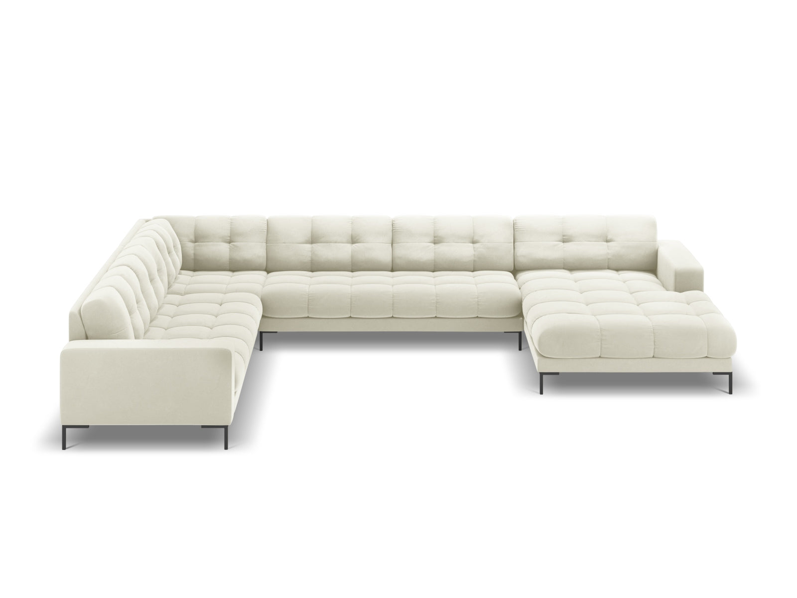Modernes Mamaia Velour Panoramic Ecksofa links in harmonischen Beige- und Schwarznuancen, perfekt für gemütliche und elegante Wohnambiente.