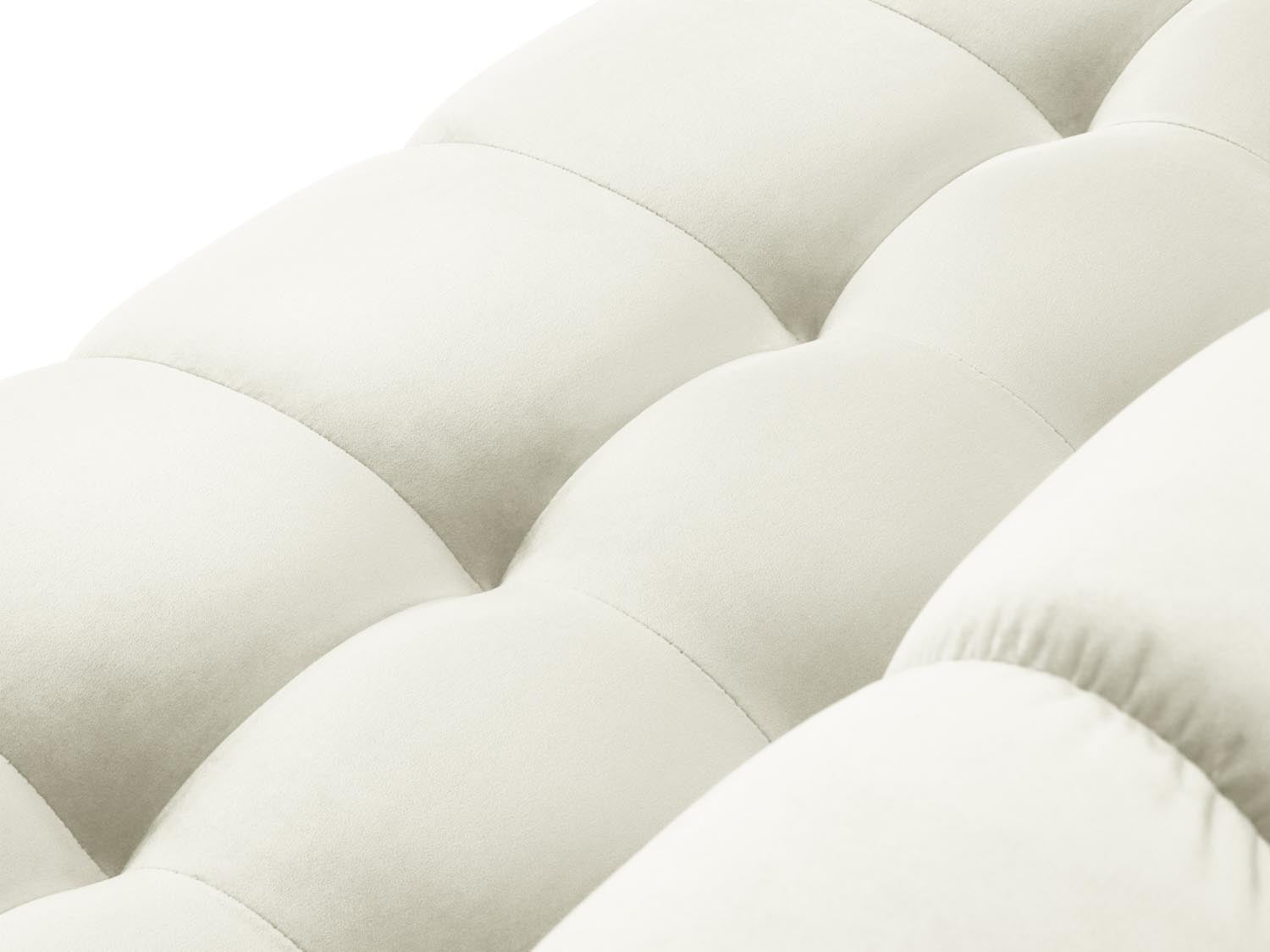 Elegantes 7-Sitzer Ecksofa Mamaia in Velours, linksseitig, mit modernem Design in sanften Beige- und Schwarznuancen für gemütliche Wohnatmosphäre.