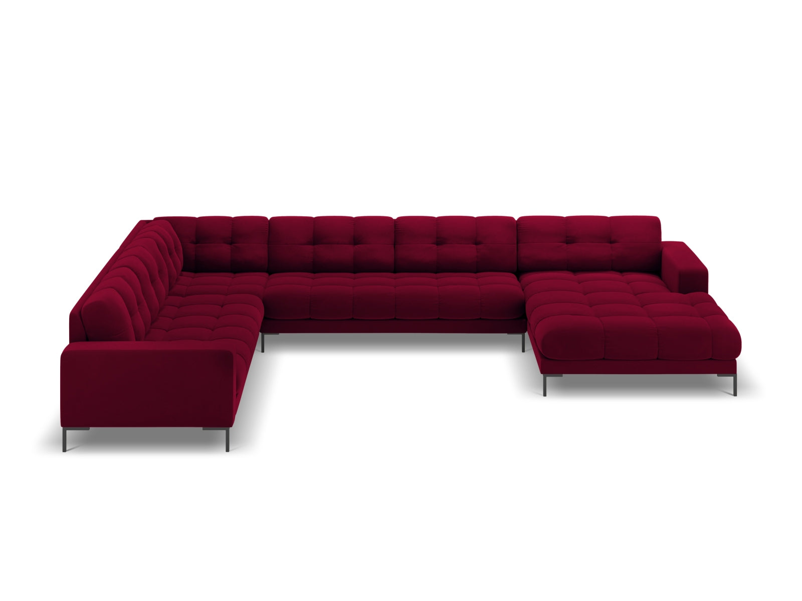 Erleben Sie das Mamaia Velour Panoramic Ecksofa links von Micadoni – ein luxuriöses 7-Sitzer Sofa, das Stil und Komfort in Ihr Zuhause bringt.