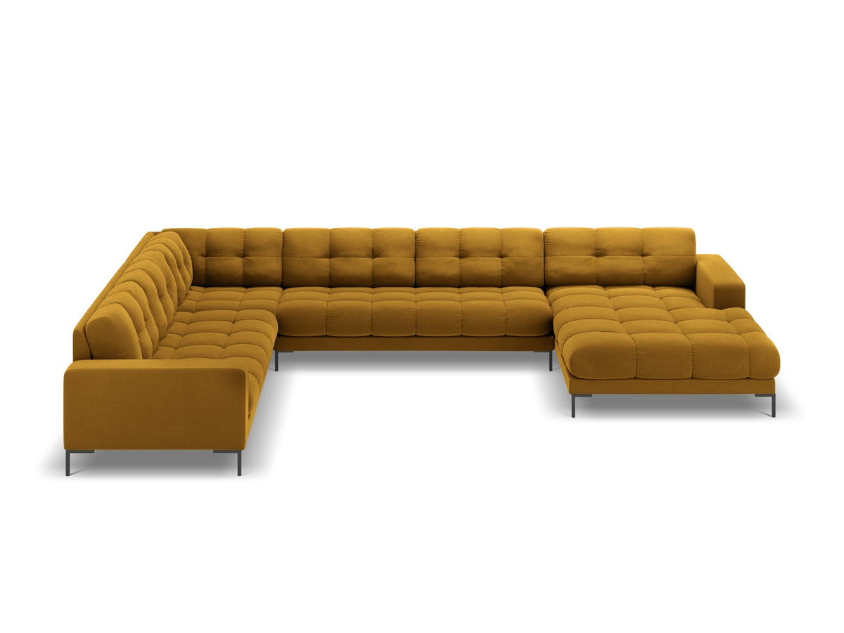 Mamaia Velour Panoramic Ecksofa links 7 Sitzer in Yellow/Schwarz-Bluvel präsentiert im Onlineshop von KAQTU Design AG. Ecksofa links ist von Micadoni