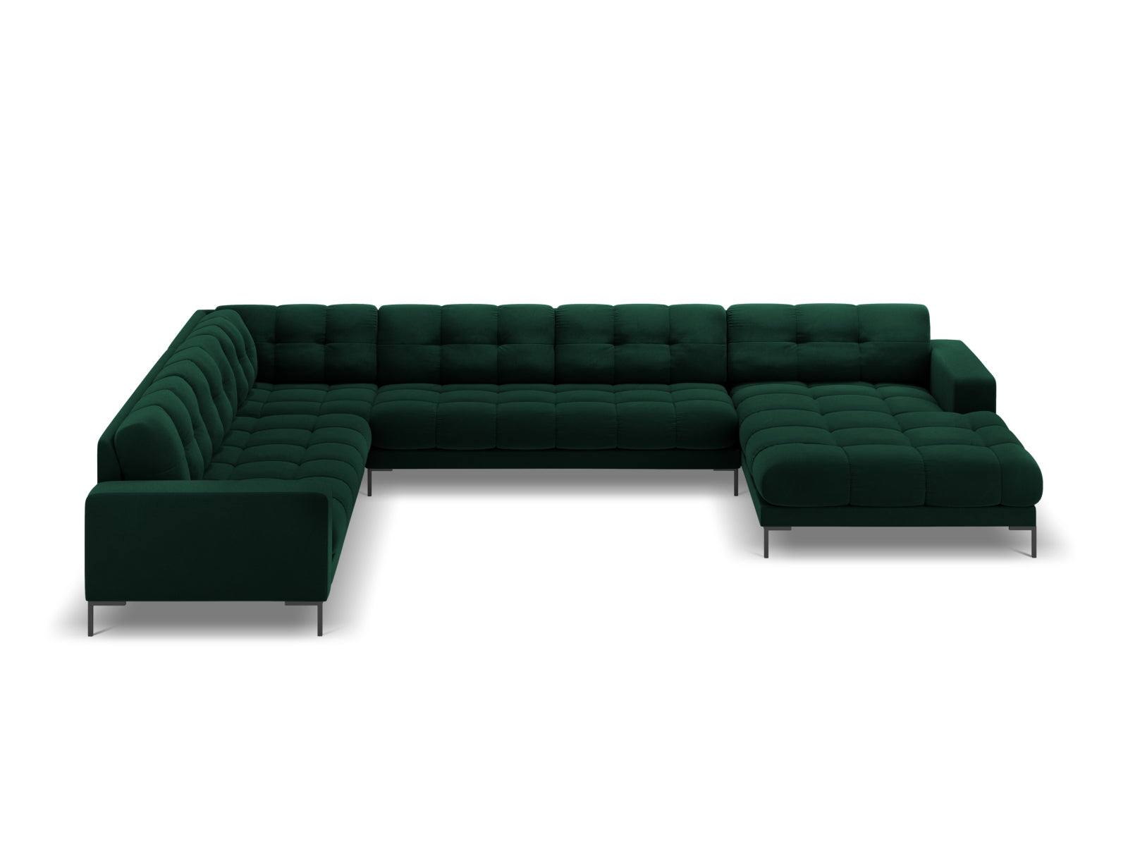 Erleben Sie das Mamaia Velour Panoramic Ecksofa links von Micadoni – ein luxuriöses 7-Sitzer Sofa, das Stil und Komfort in Ihr Zuhause bringt.